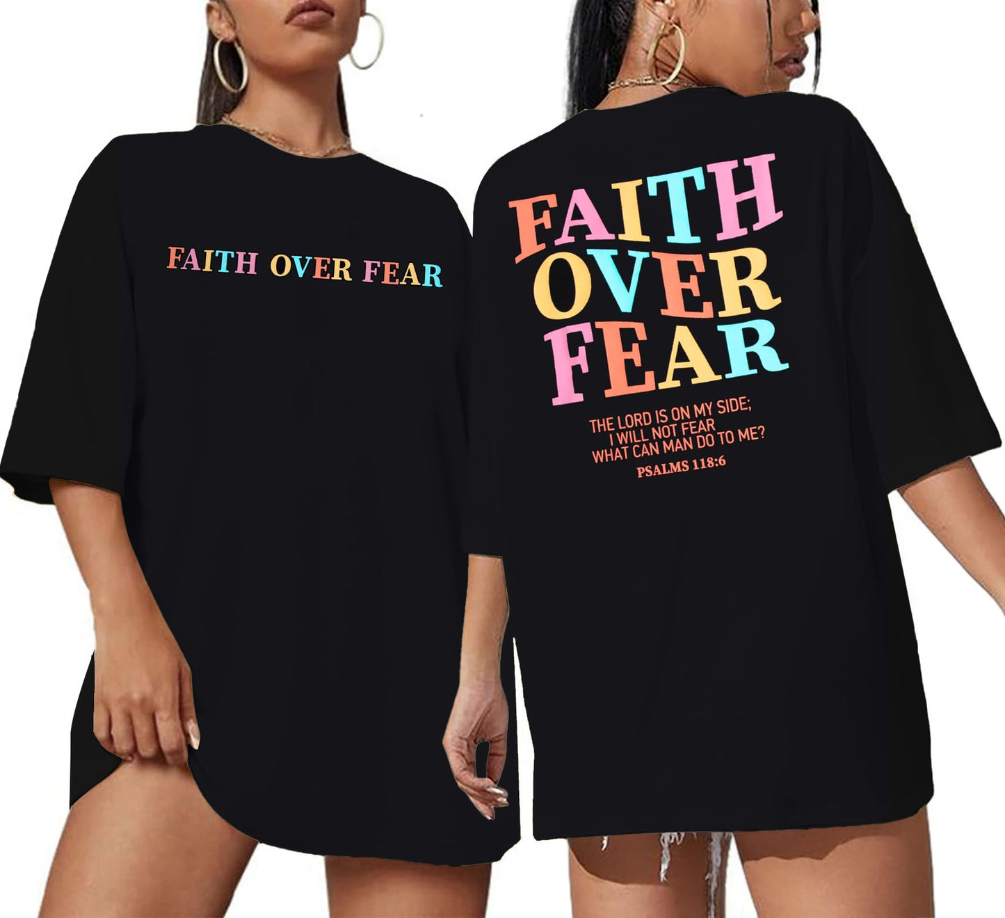 BANGELY Faith Over Fear Shirt Women Graphic Shirts Oversized Workout Gym Christian Religious Tees Drop Shoulder Tee Tops Grey