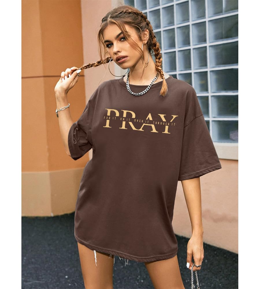 BANGELY Faith Over Fear Shirt Women Graphic Shirts Oversized Workout Gym Christian Religious Tees Drop Shoulder Tee Tops Grey