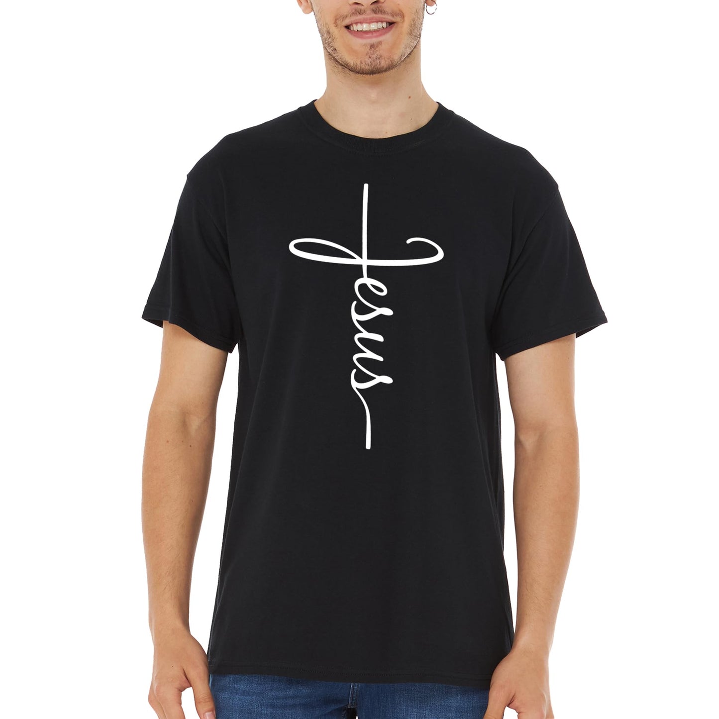 Jesus Cross Script T-Shirt Medium Black 0