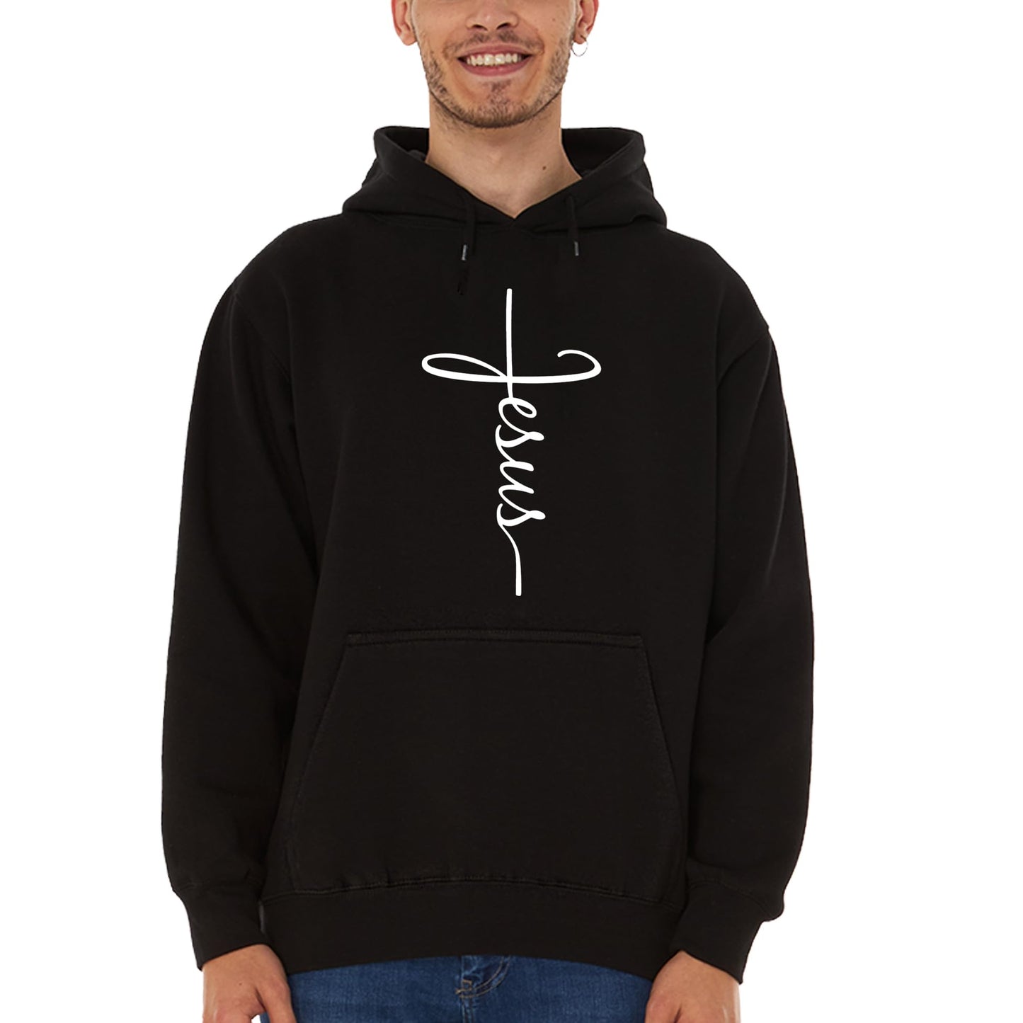 shop4ever Jesus Cross Hoodie Sweatshirts Large Black 0