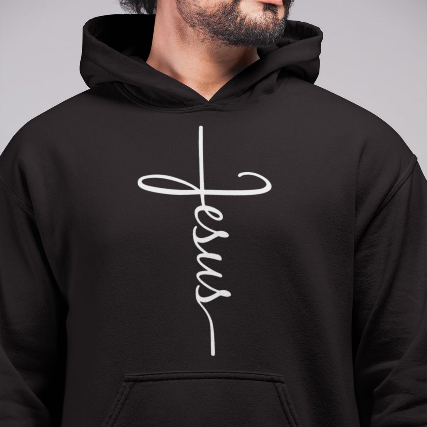 shop4ever Jesus Cross Hoodie Sweatshirts Large Black 0