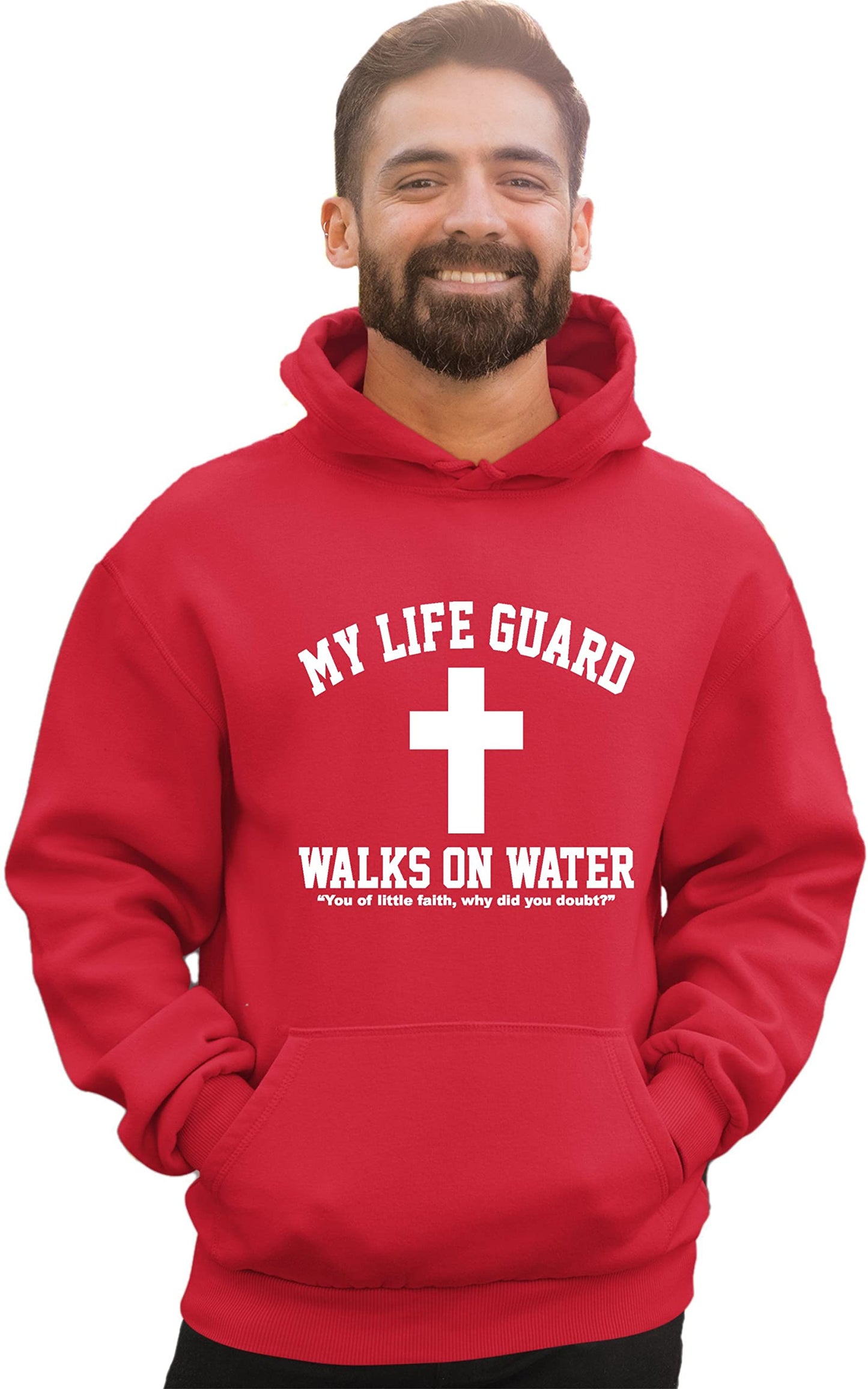 Go All Out Large Red Mens Jesus Walks On Water Christian Easter Gift Idea Sweatshirt Hoodie