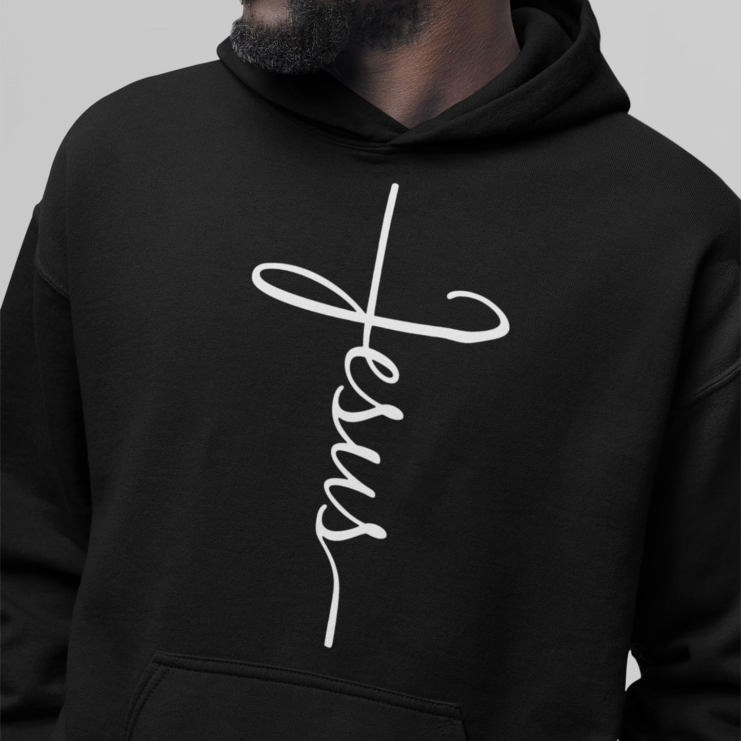shop4ever Jesus Cross Hoodie Sweatshirts Large Black 0