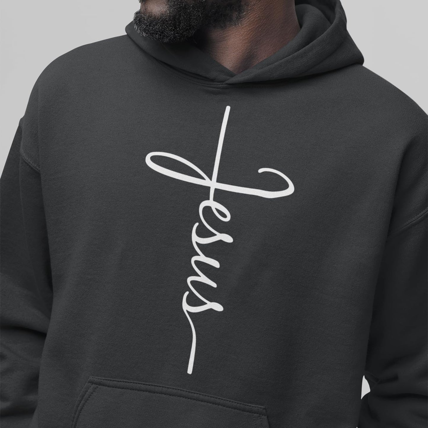 shop4ever Jesus Cross Hoodie Sweatshirts Large Black 0
