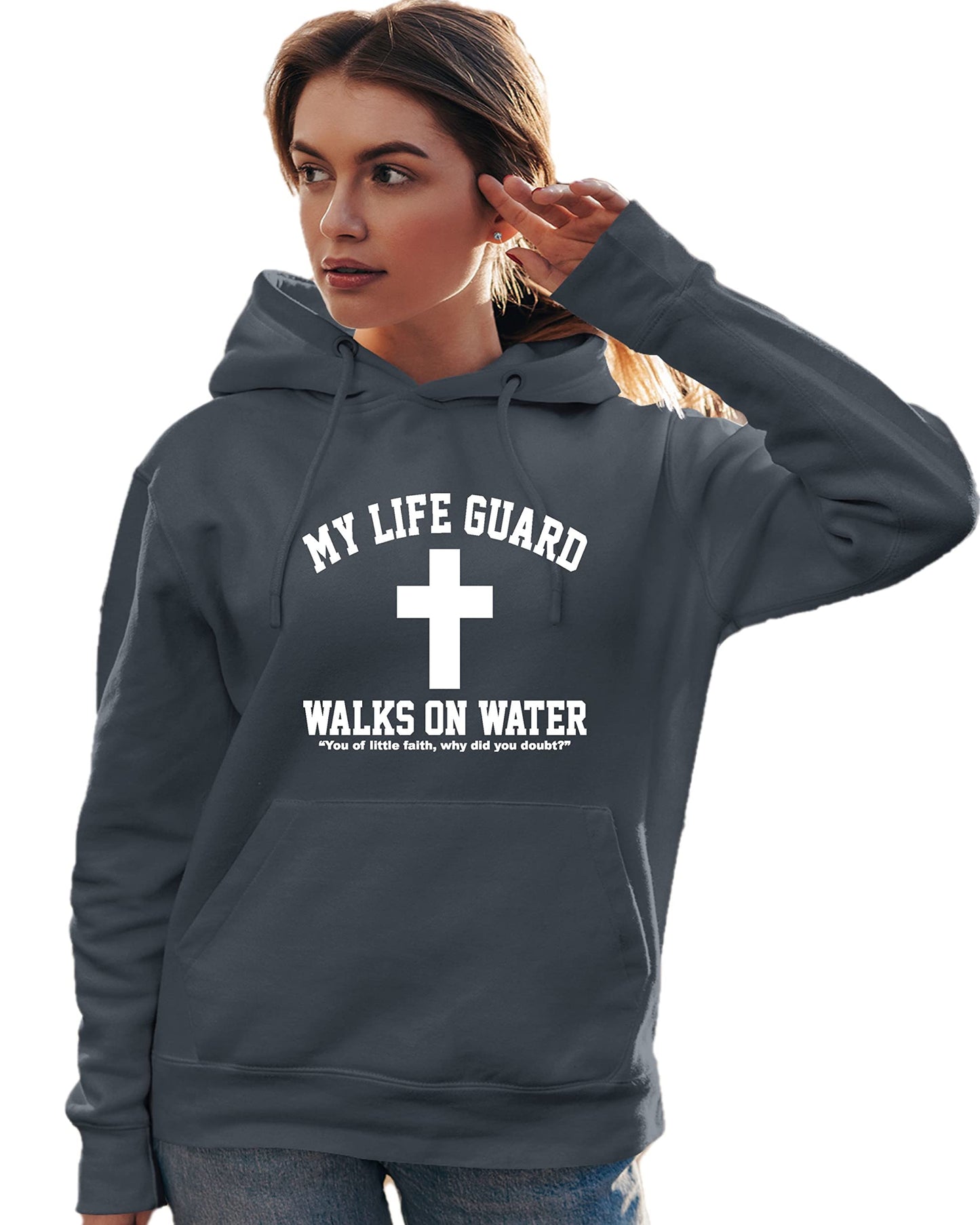 Go All Out Large Red Mens Jesus Walks On Water Christian Easter Gift Idea Sweatshirt Hoodie