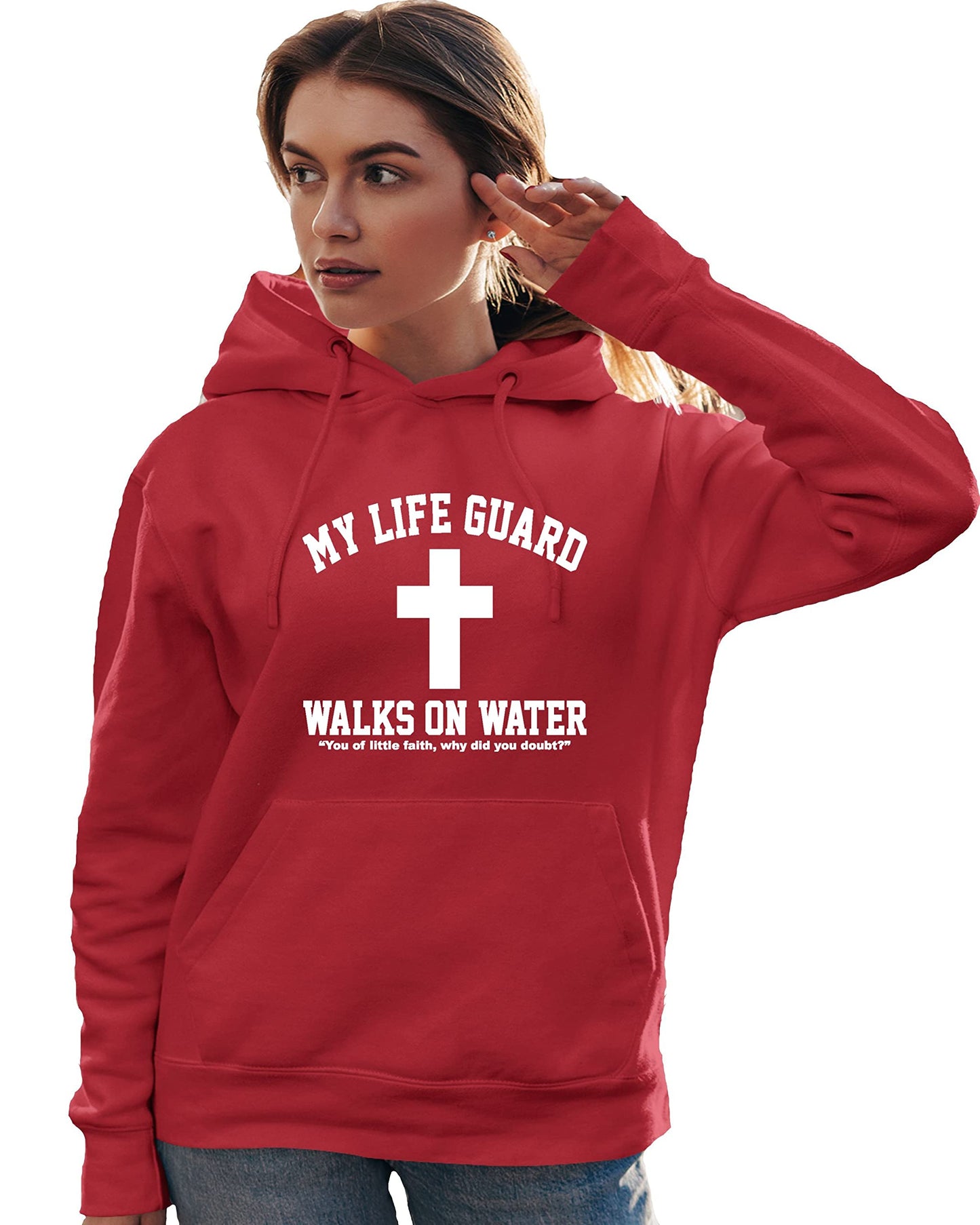 Go All Out Large Red Mens Jesus Walks On Water Christian Easter Gift Idea Sweatshirt Hoodie