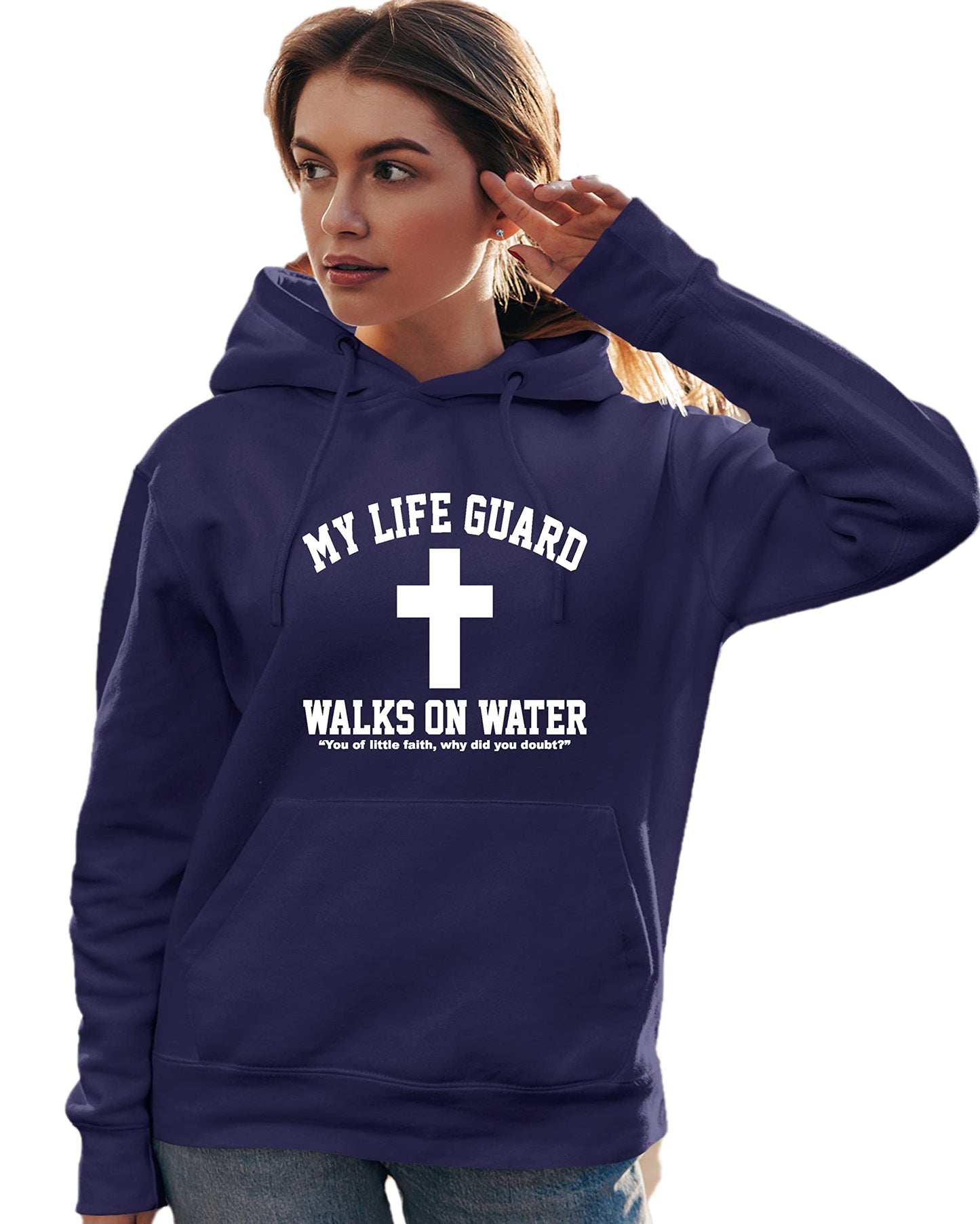 Go All Out Large Red Mens Jesus Walks On Water Christian Easter Gift Idea Sweatshirt Hoodie