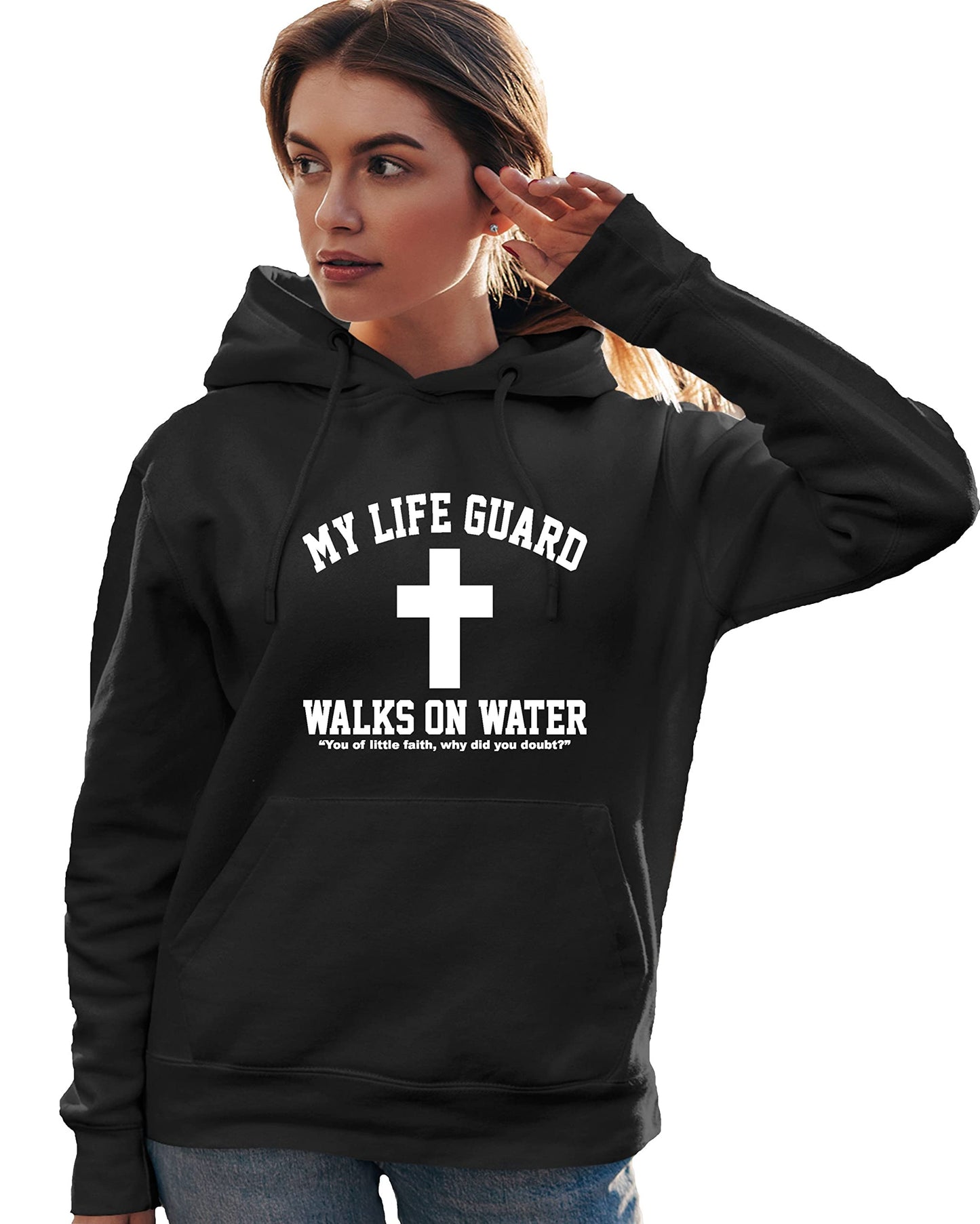 Go All Out Large Red Mens Jesus Walks On Water Christian Easter Gift Idea Sweatshirt Hoodie