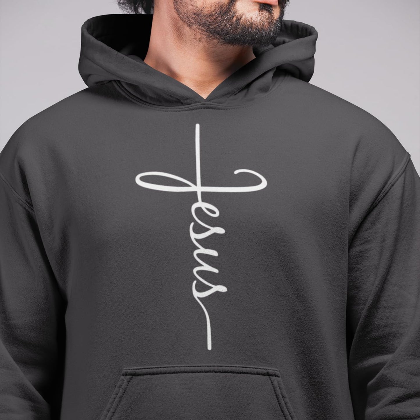 shop4ever Jesus Cross Hoodie Sweatshirts Large Black 0