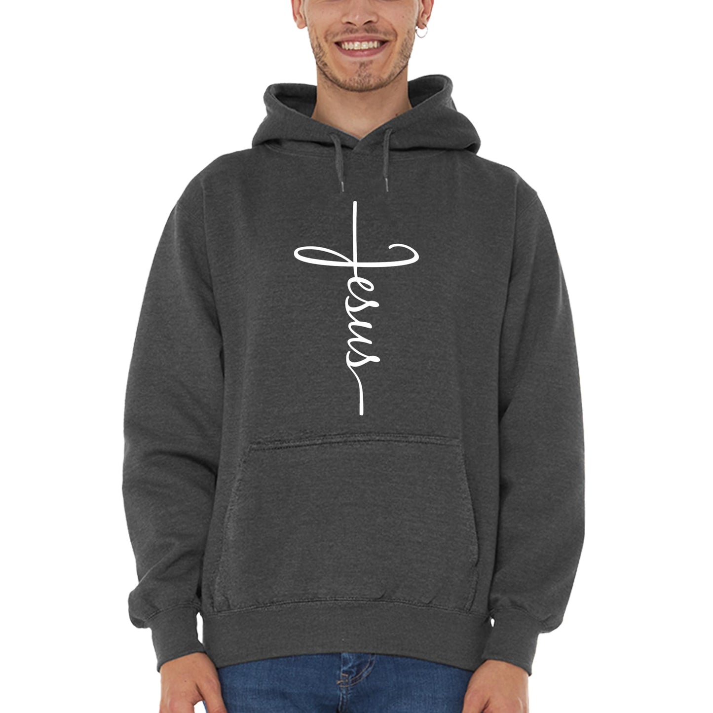 shop4ever Jesus Cross Hoodie Sweatshirts Large Black 0
