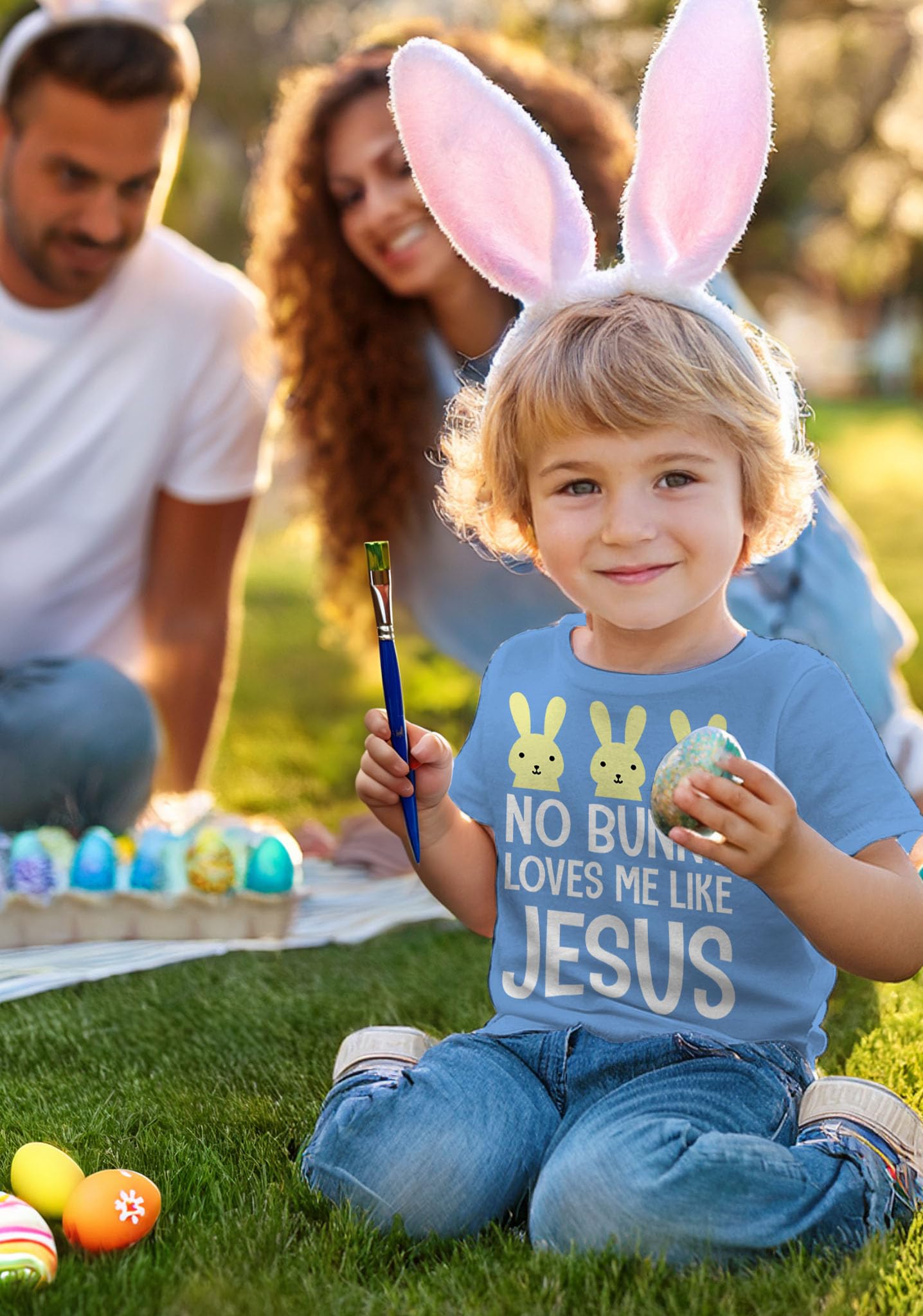 Easter No Bunny Loves Me Like Jesus Toddler Kids T-Shirt 3T California Blue