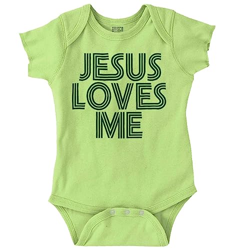 Brisco Brands Jesus Loves Me Retro Christian Baby Romper Boys or Girls