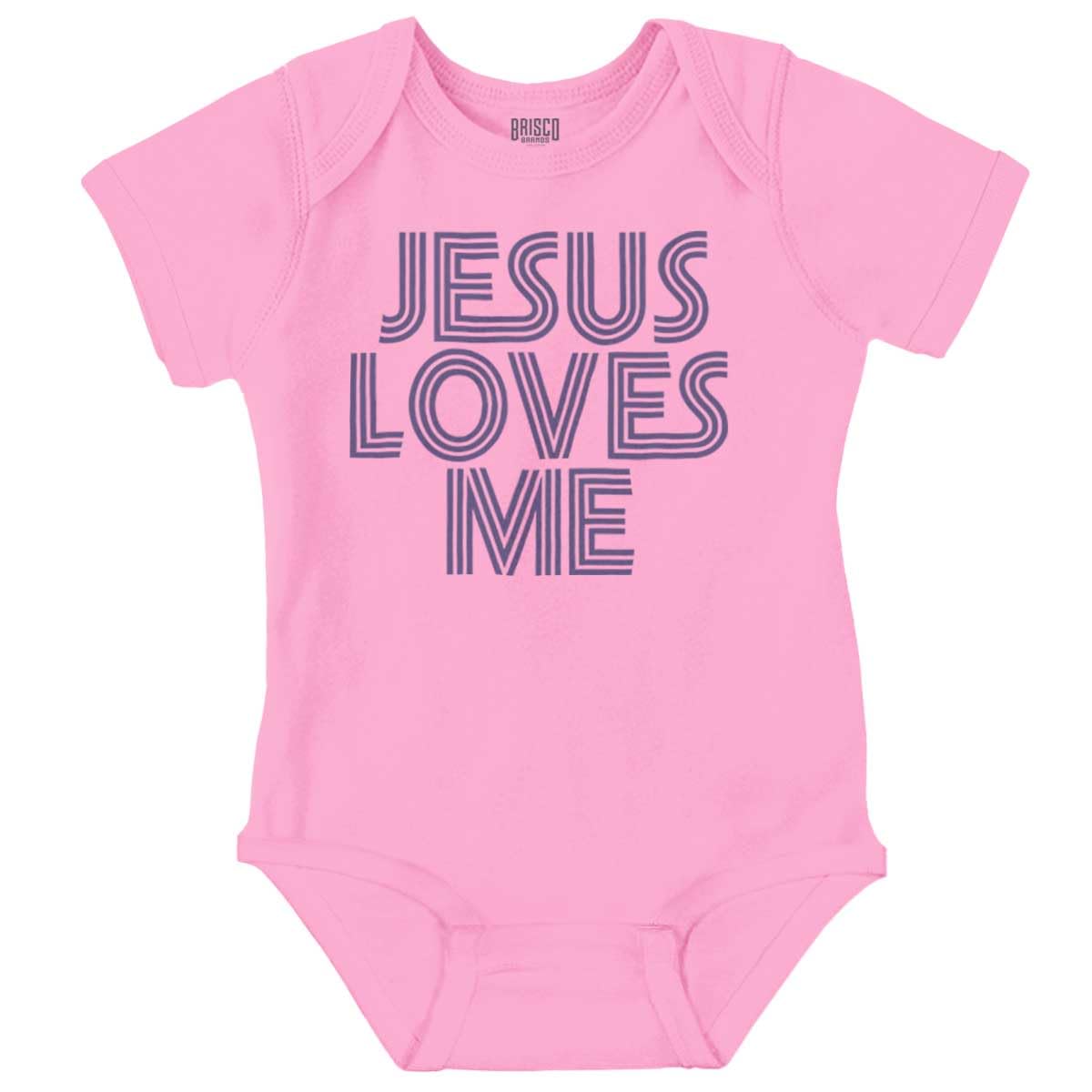 Brisco Brands Jesus Loves Me Retro Christian Baby Romper Boys or Girls