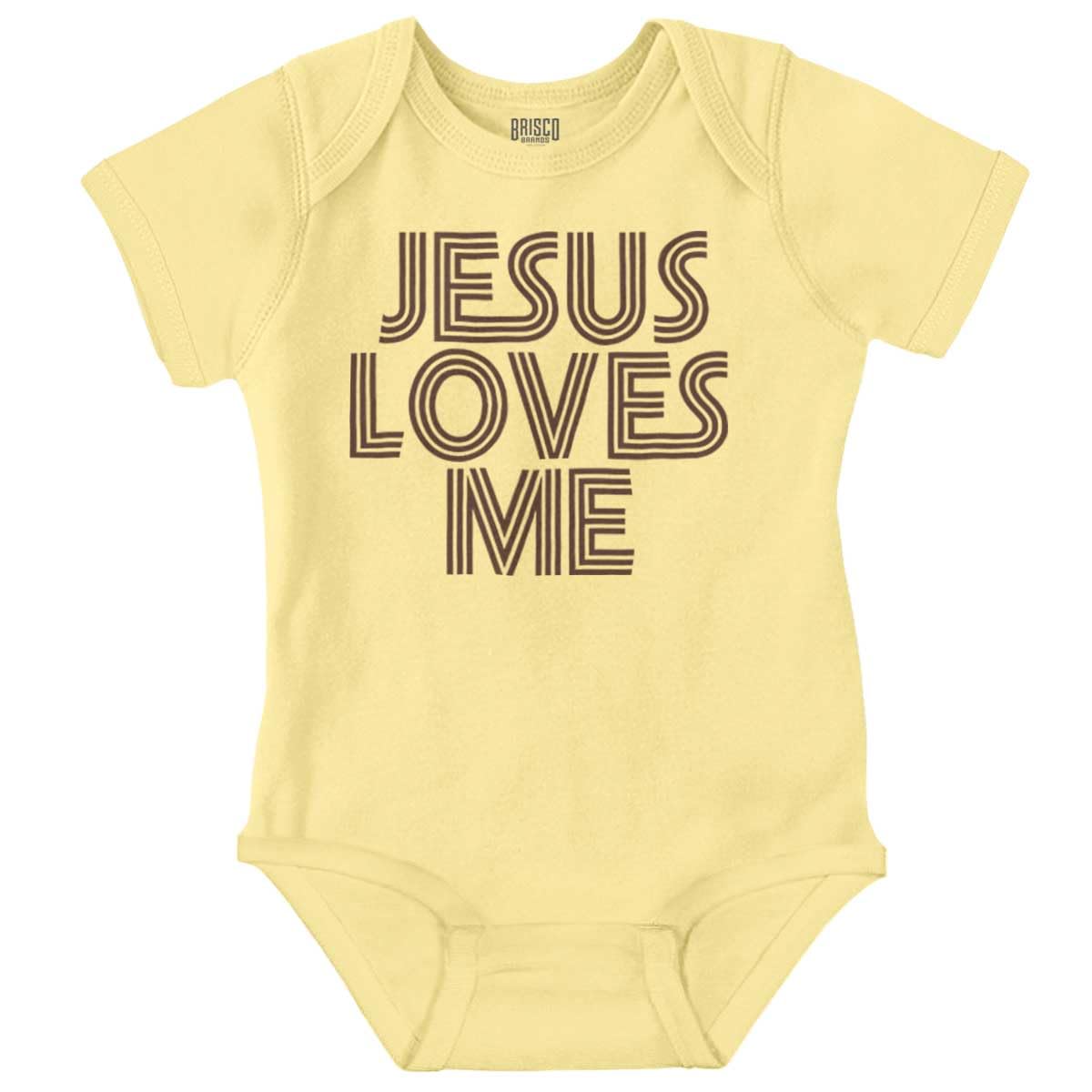 Brisco Brands Jesus Loves Me Retro Christian Baby Romper Boys or Girls