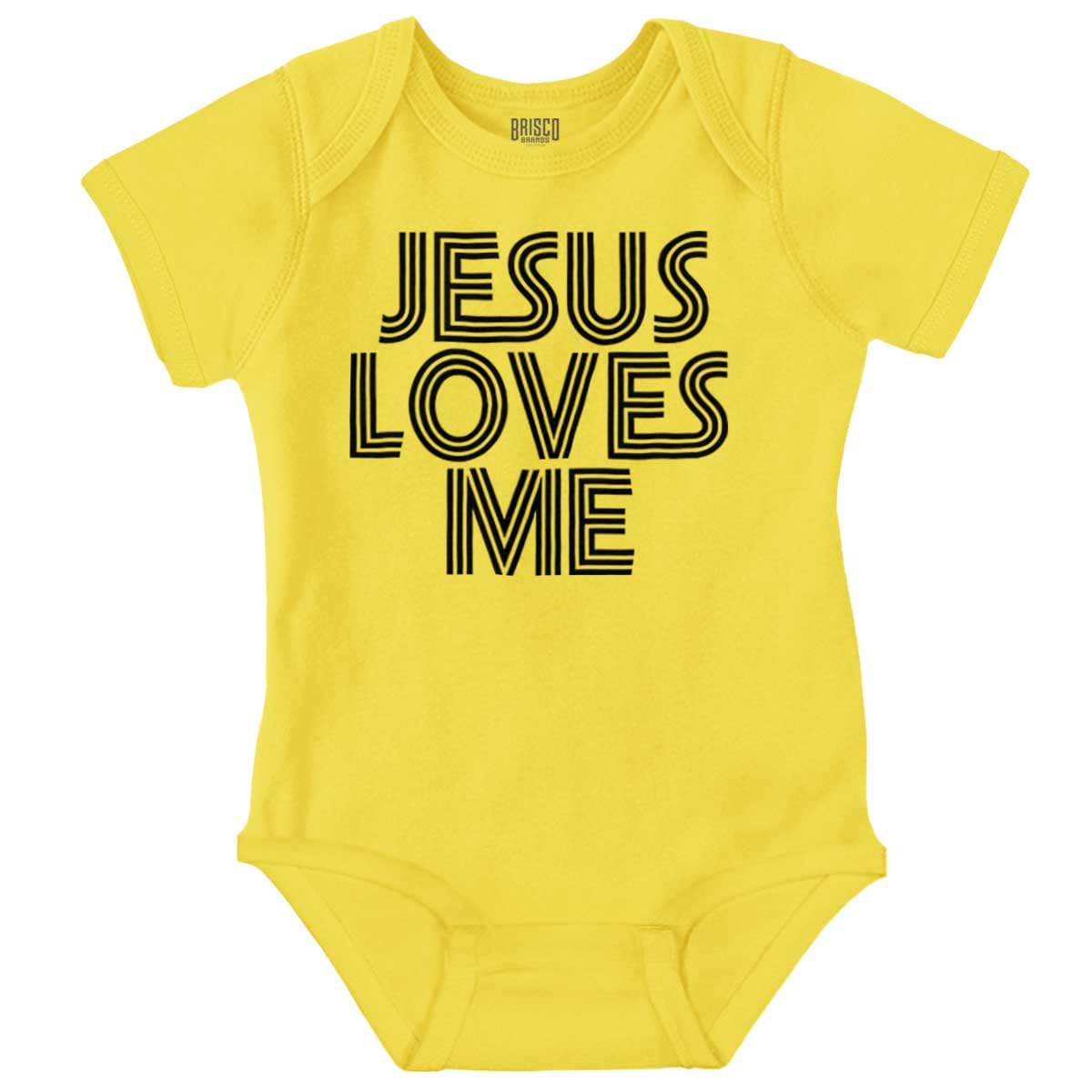 Brisco Brands Jesus Loves Me Retro Christian Baby Romper Boys or Girls