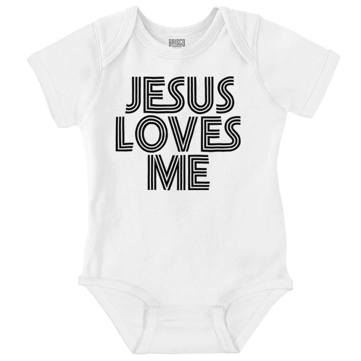 Brisco Brands Jesus Loves Me Retro Christian Baby Romper Boys or Girls