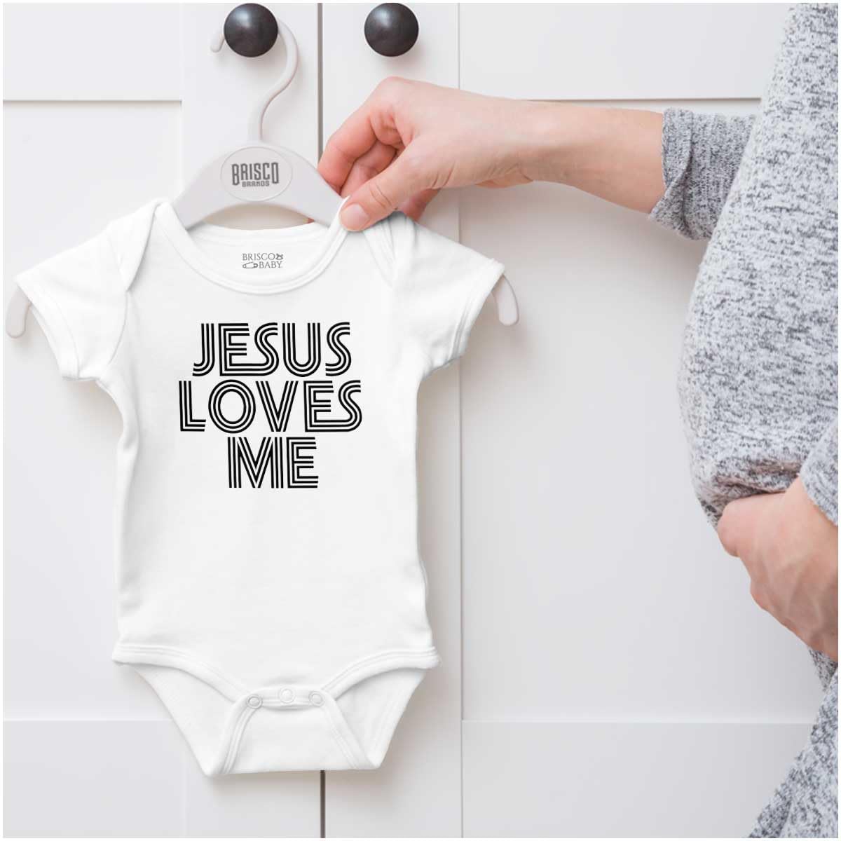 Brisco Brands Jesus Loves Me Retro Christian Baby Romper Boys or Girls
