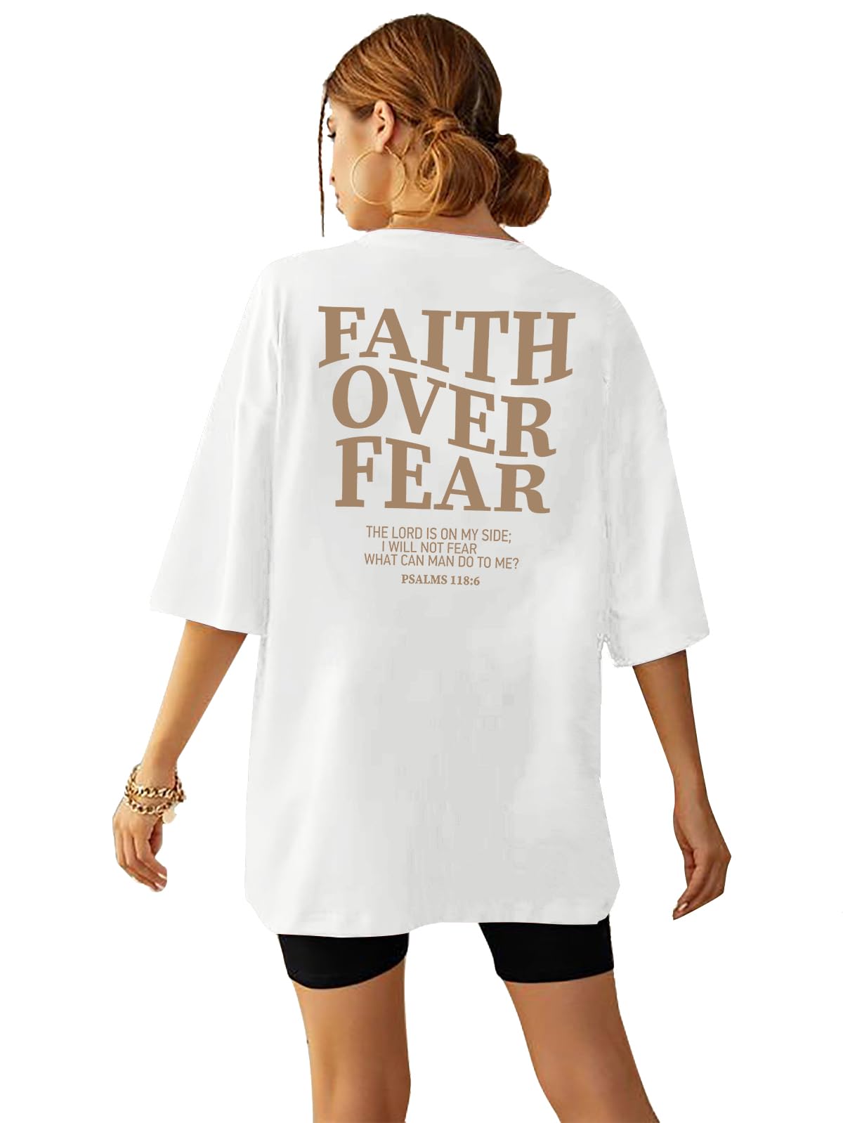 BANGELY Faith Over Fear Shirt Women Graphic Shirts Oversized Workout Gym Christian Religious Tees Drop Shoulder Tee Tops Grey
