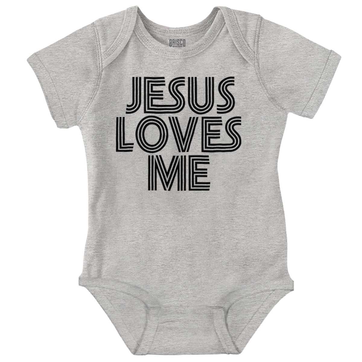 Brisco Brands Jesus Loves Me Retro Christian Baby Romper Boys or Girls