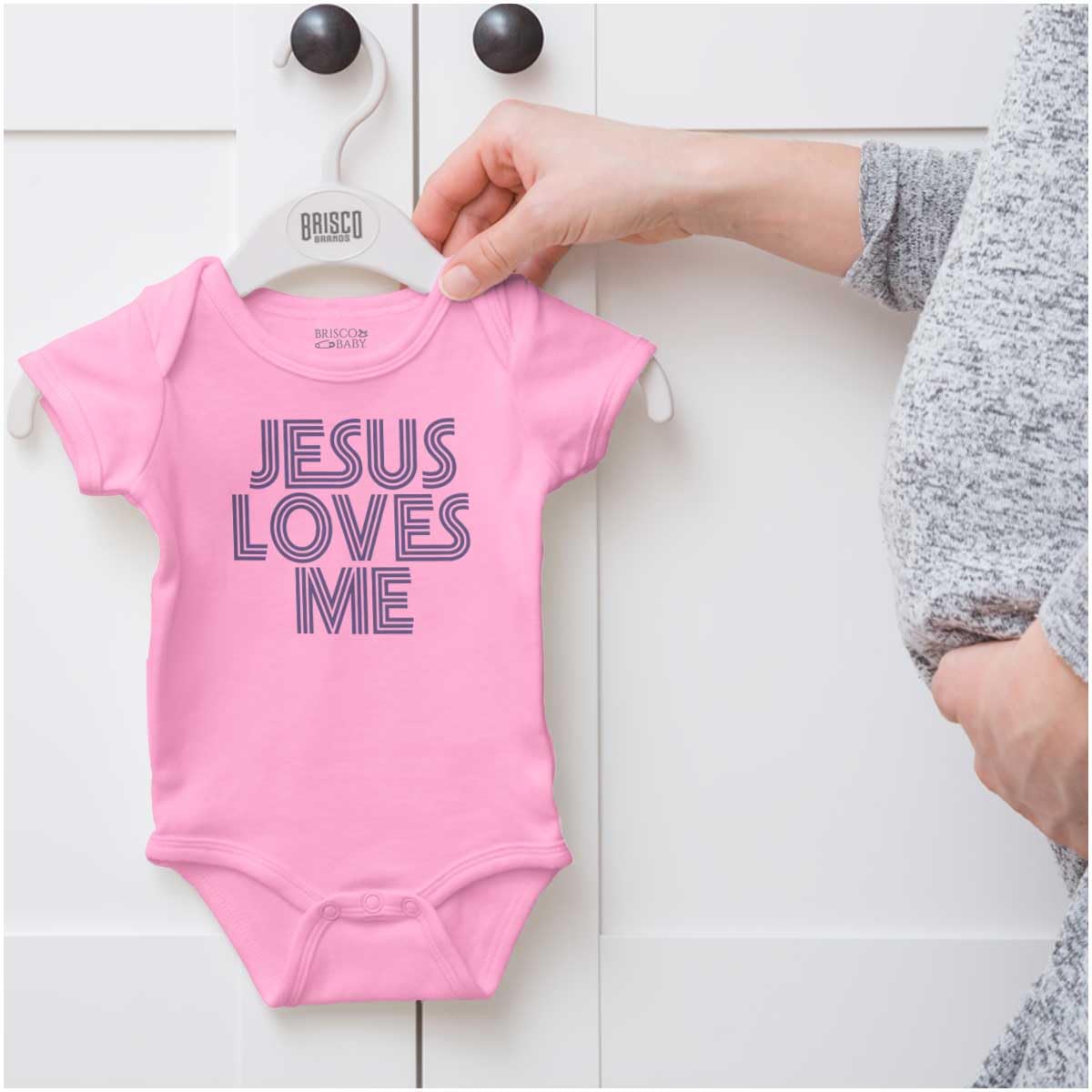 Brisco Brands Jesus Loves Me Retro Christian Baby Romper Boys or Girls