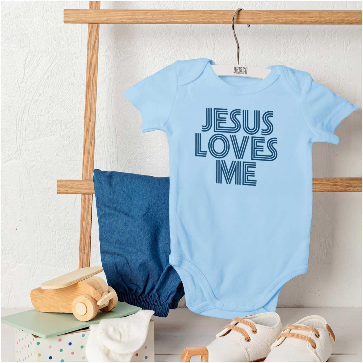 Brisco Brands Jesus Loves Me Retro Christian Baby Romper Boys or Girls