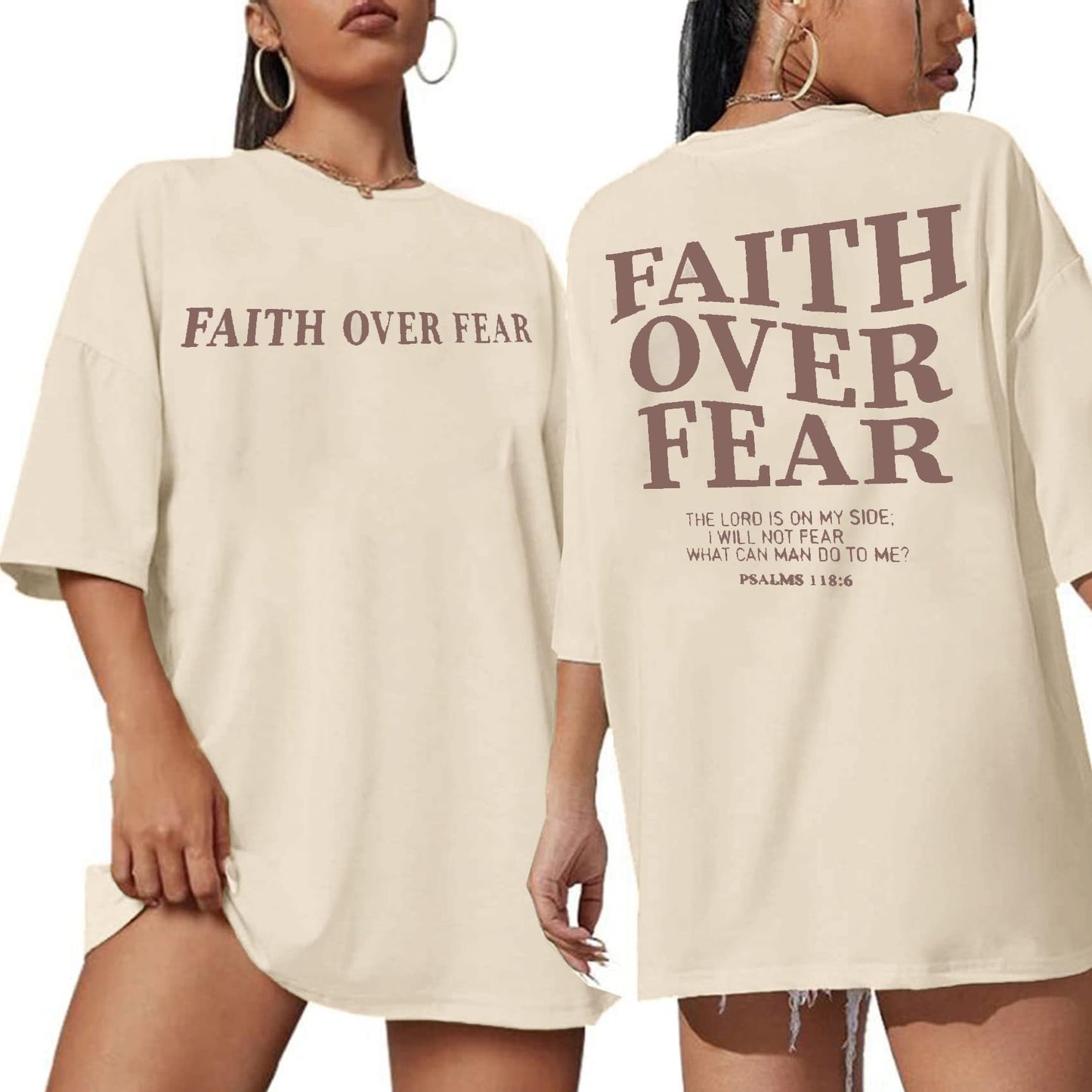 BANGELY Faith Over Fear Shirt Women Graphic Shirts Oversized Workout Gym Christian Religious Tees Drop Shoulder Tee Tops Grey