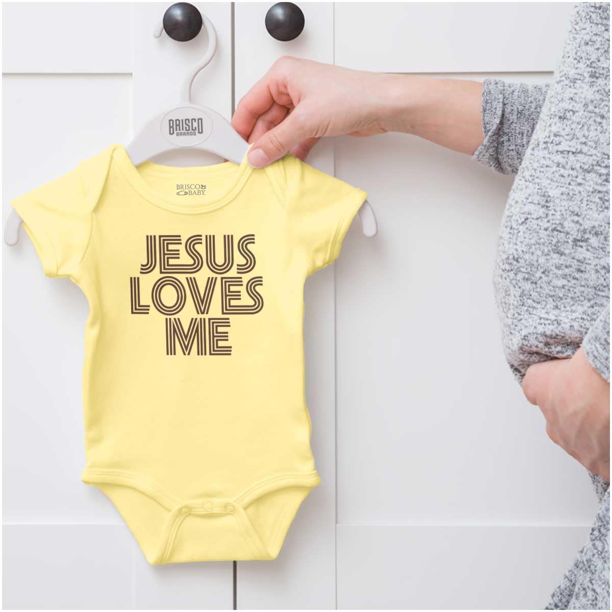 Brisco Brands Jesus Loves Me Retro Christian Baby Romper Boys or Girls
