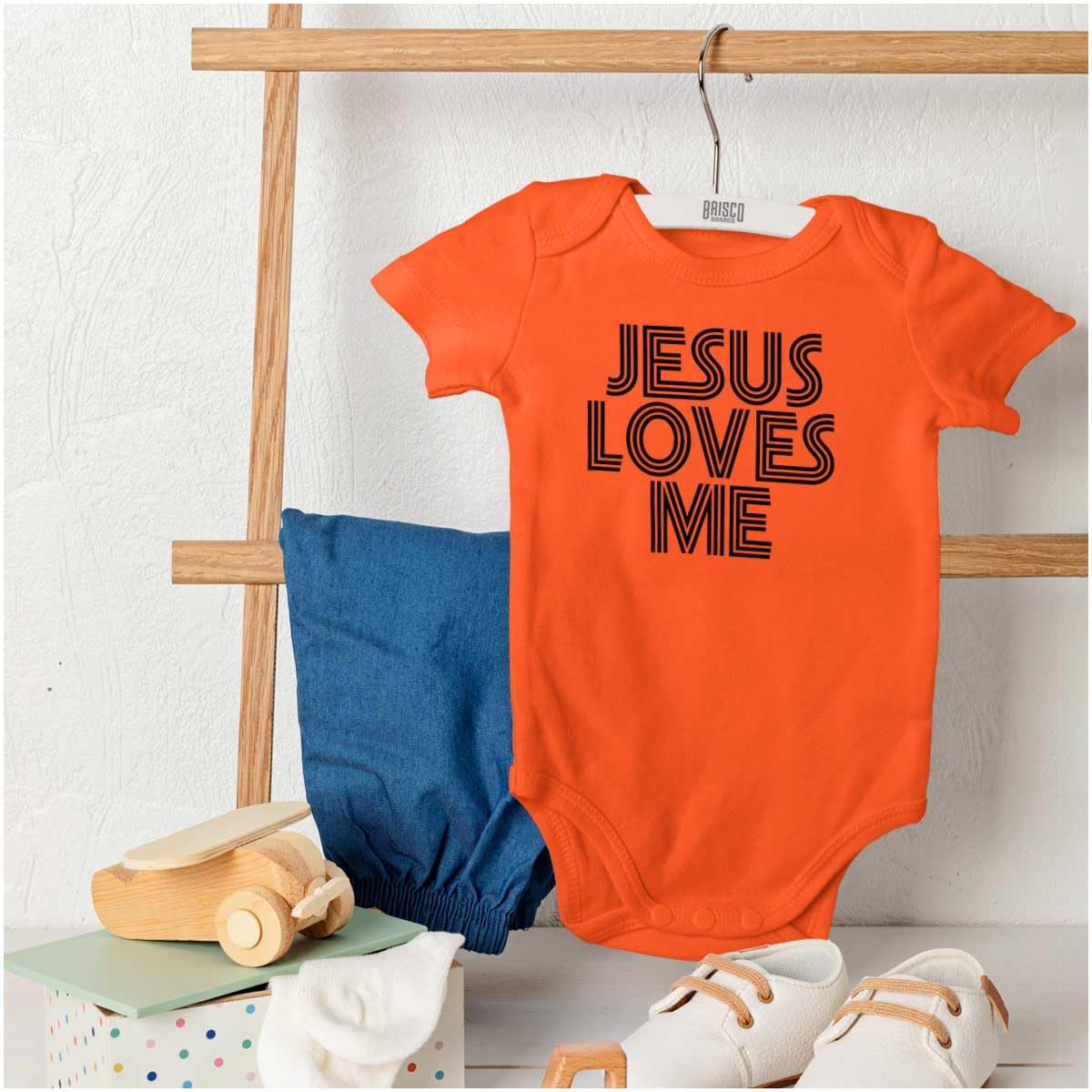 Brisco Brands Jesus Loves Me Retro Christian Baby Romper Boys or Girls