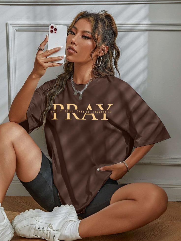 BANGELY Faith Over Fear Shirt Women Graphic Shirts Oversized Workout Gym Christian Religious Tees Drop Shoulder Tee Tops Grey