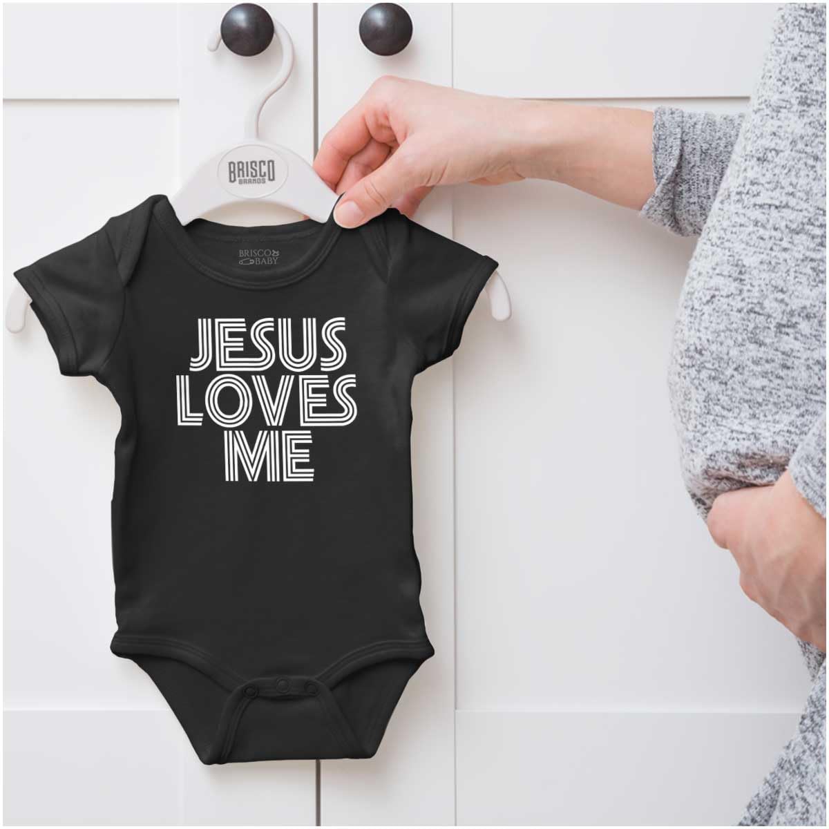 Brisco Brands Jesus Loves Me Retro Christian Baby Romper Boys or Girls