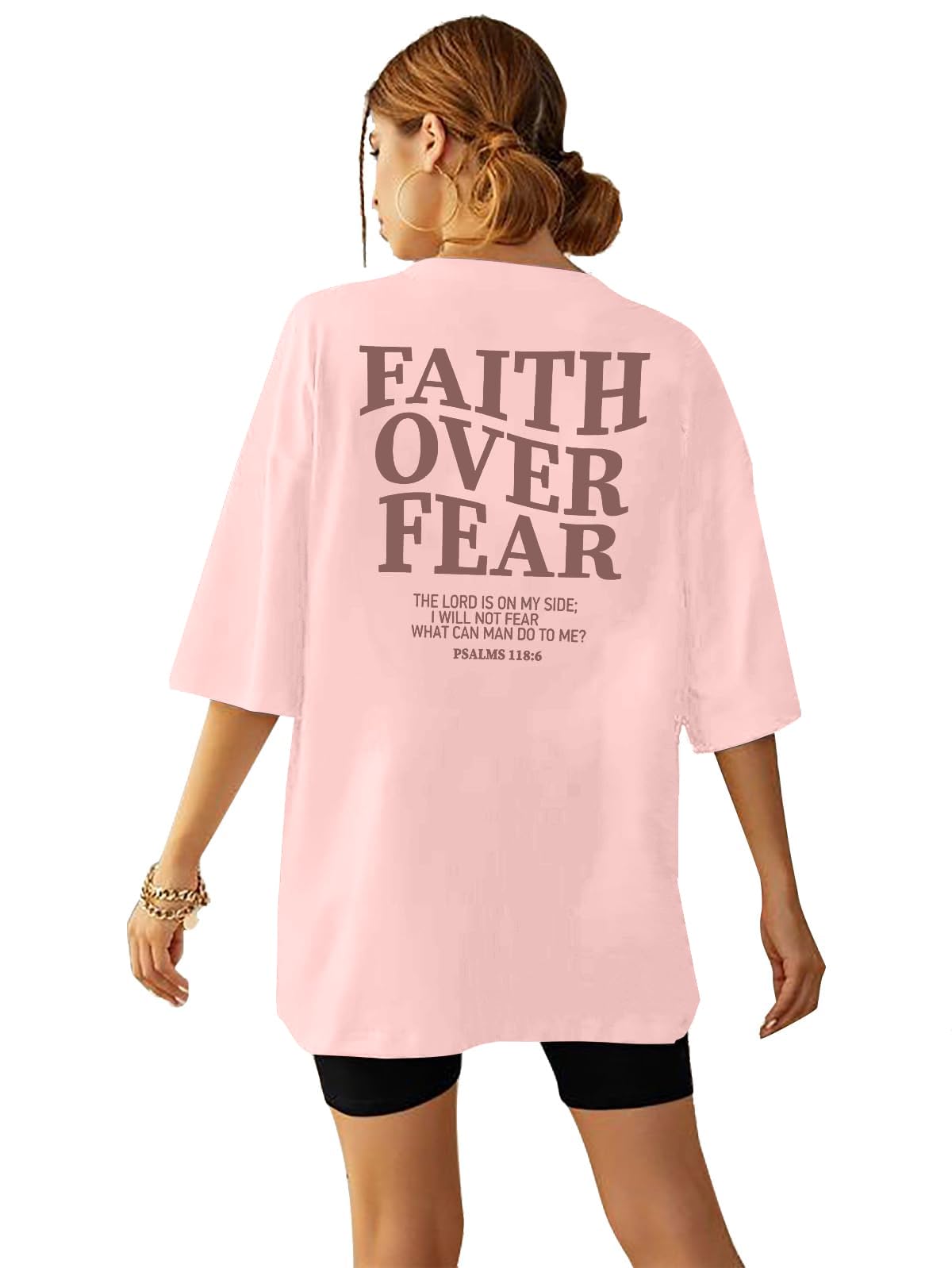 BANGELY Faith Over Fear Shirt Women Graphic Shirts Oversized Workout Gym Christian Religious Tees Drop Shoulder Tee Tops Grey