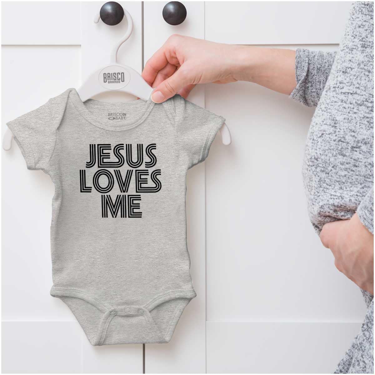 Brisco Brands Jesus Loves Me Retro Christian Baby Romper Boys or Girls