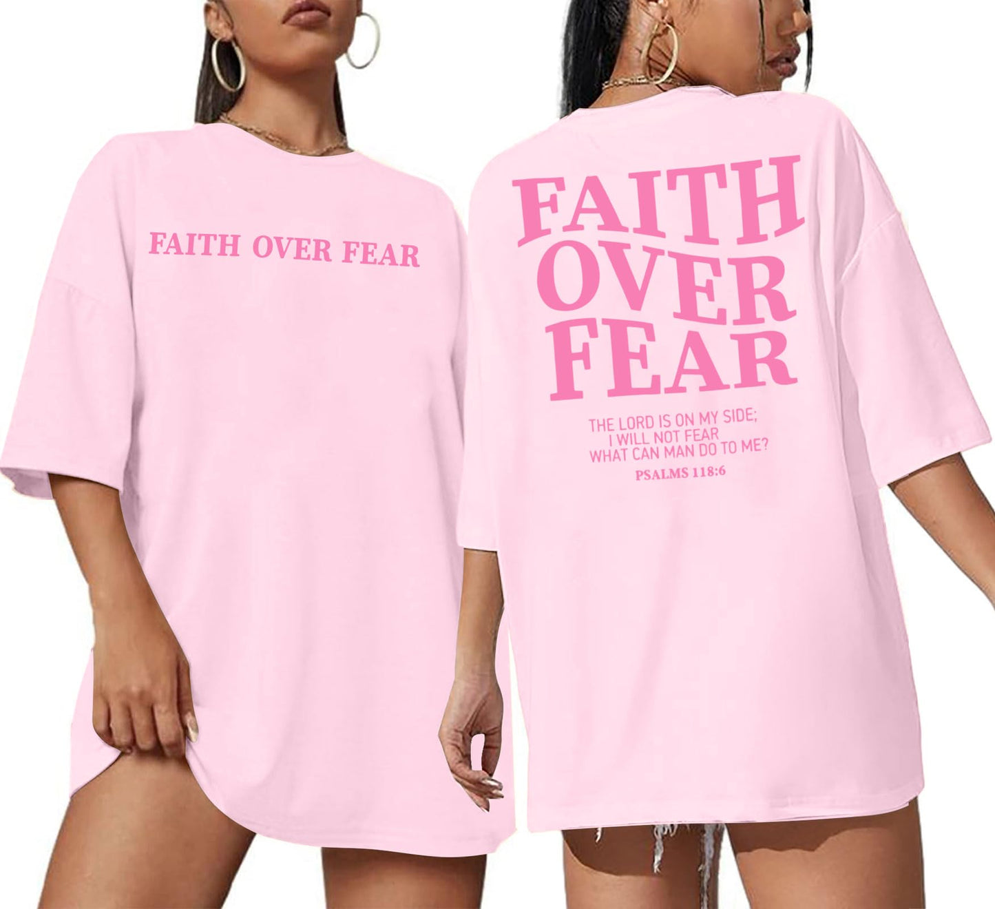 BANGELY Faith Over Fear Shirt Women Graphic Shirts Oversized Workout Gym Christian Religious Tees Drop Shoulder Tee Tops Grey