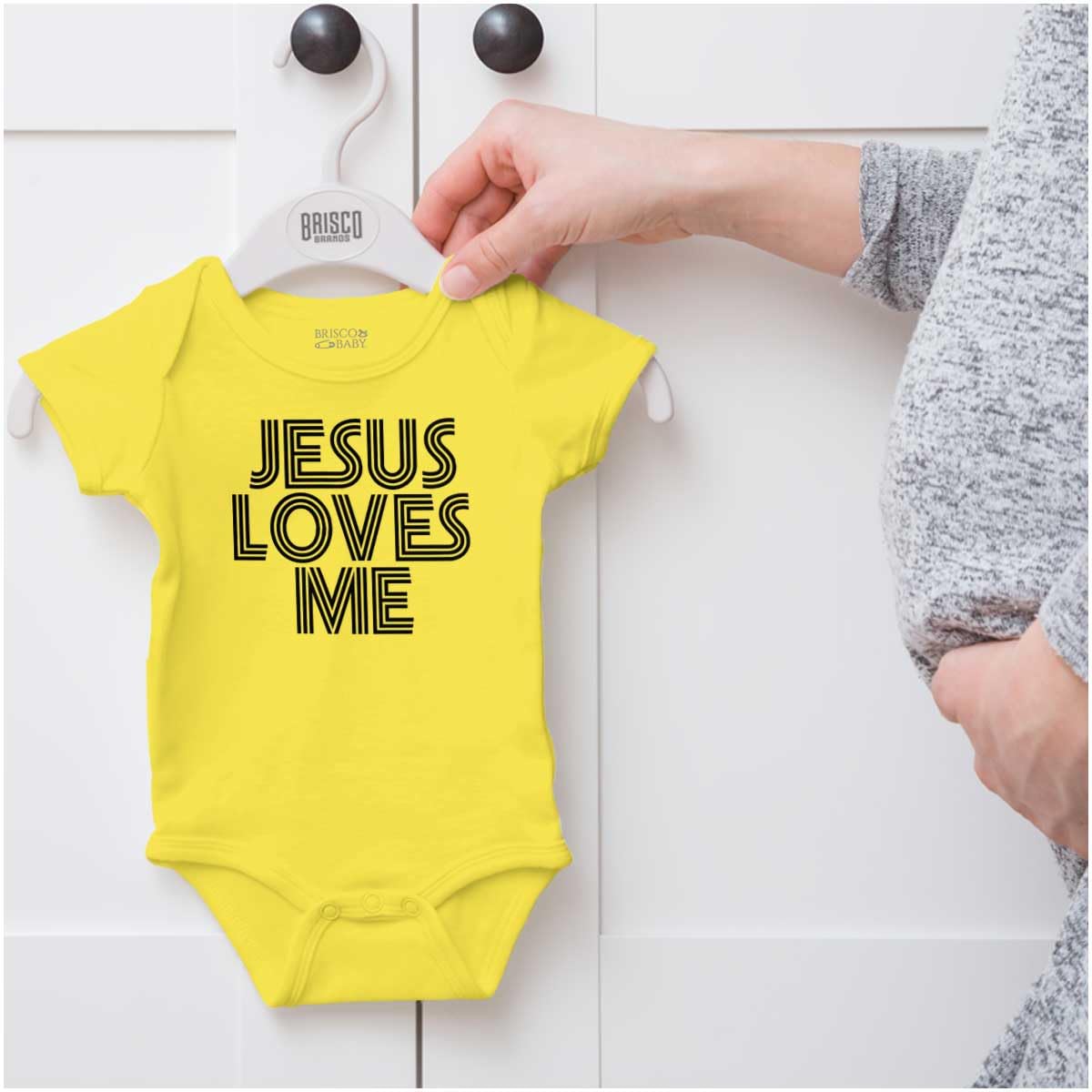 Brisco Brands Jesus Loves Me Retro Christian Baby Romper Boys or Girls
