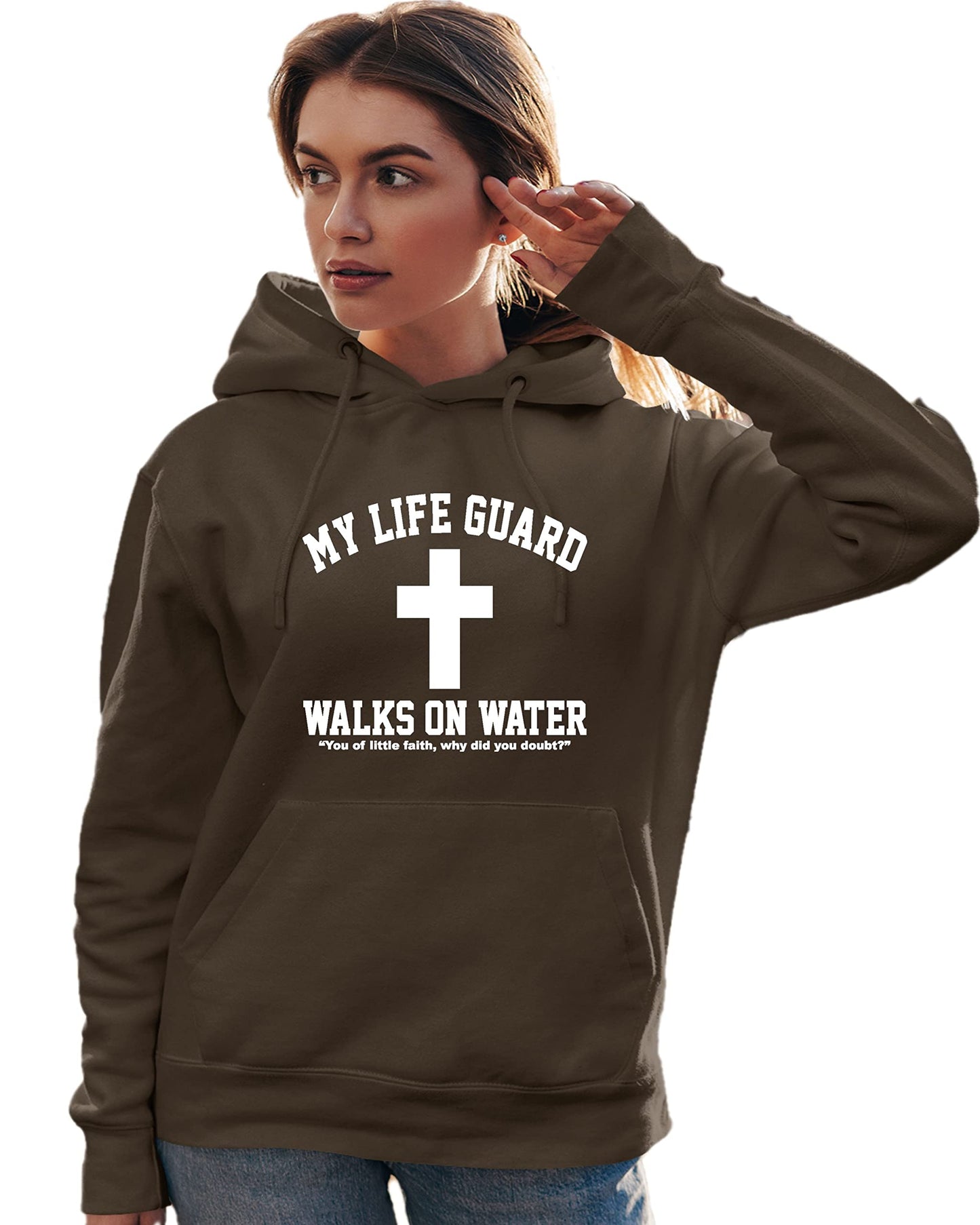 Go All Out Large Red Mens Jesus Walks On Water Christian Easter Gift Idea Sweatshirt Hoodie