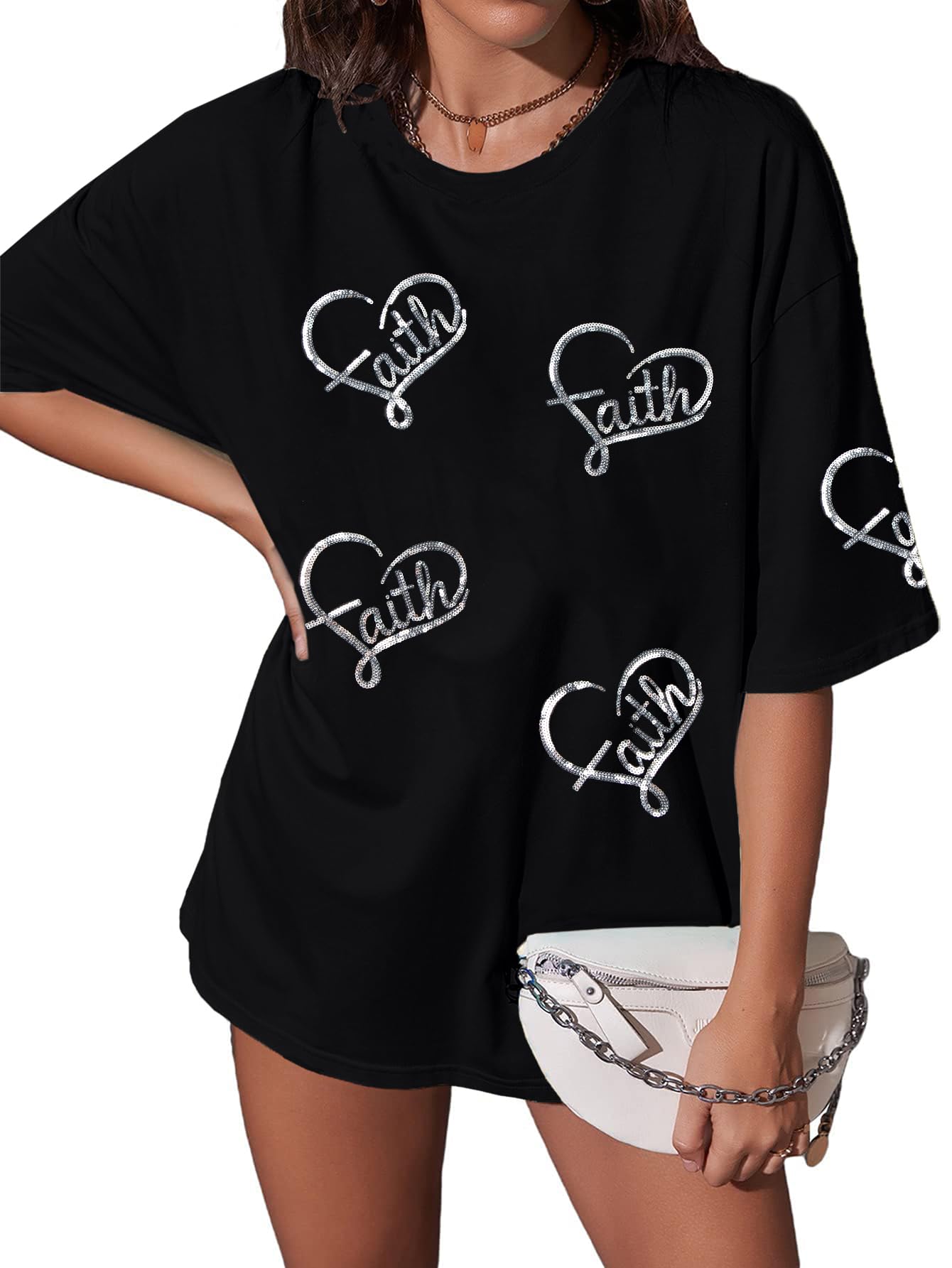 BANGELY Faith Over Fear Shirt Women Graphic Shirts Oversized Workout Gym Christian Religious Tees Drop Shoulder Tee Tops Grey