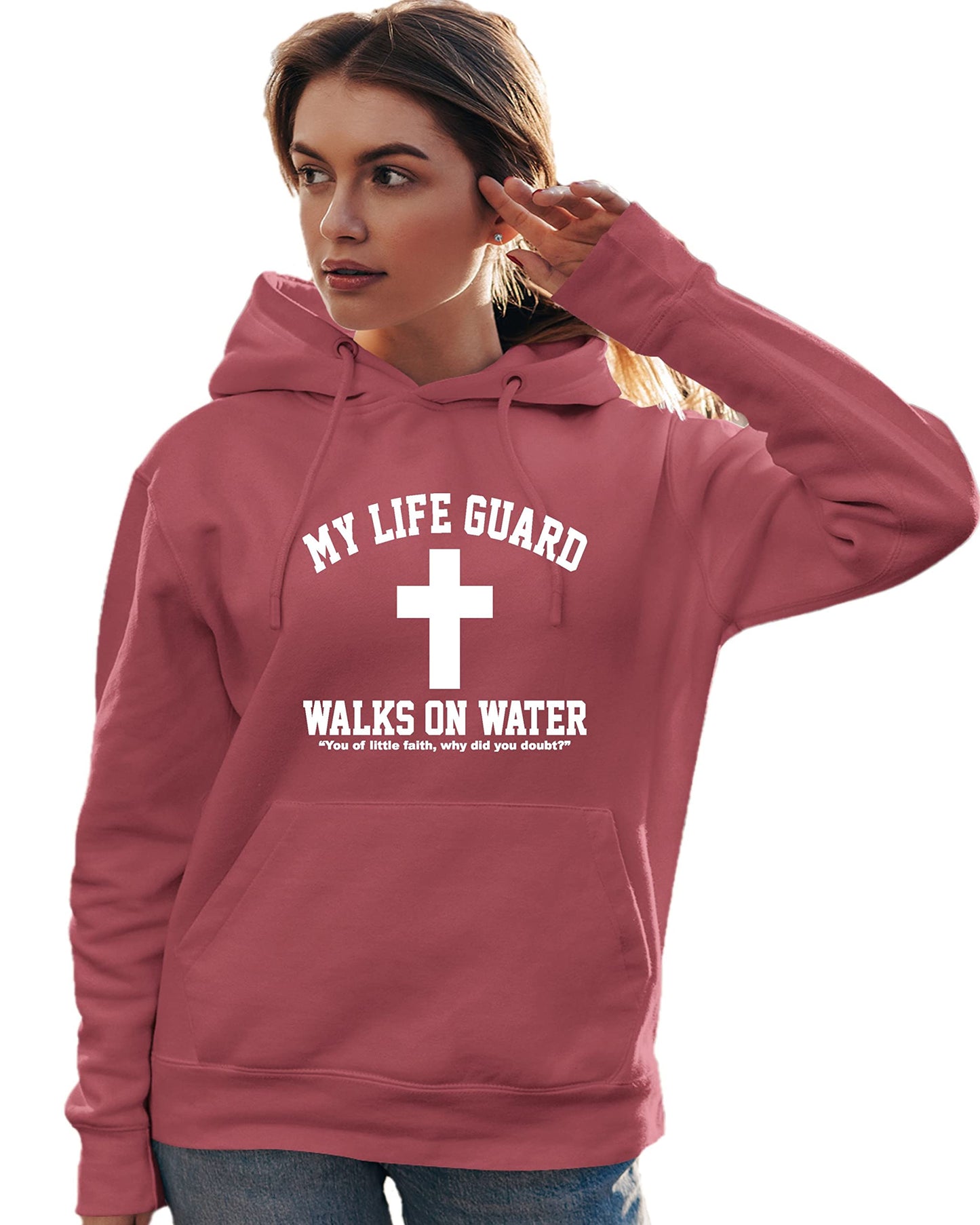 Go All Out Large Red Mens Jesus Walks On Water Christian Easter Gift Idea Sweatshirt Hoodie
