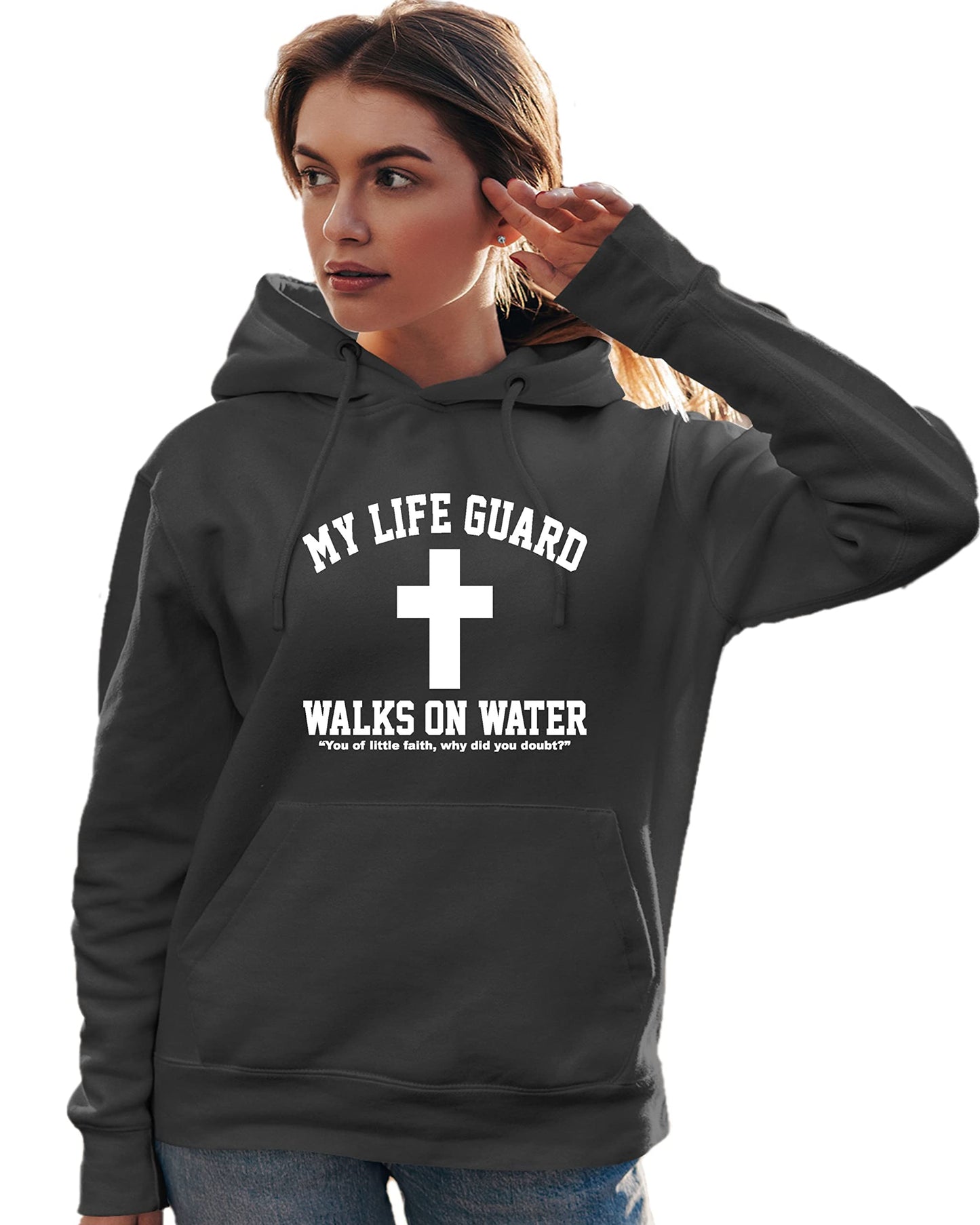 Go All Out Large Red Mens Jesus Walks On Water Christian Easter Gift Idea Sweatshirt Hoodie