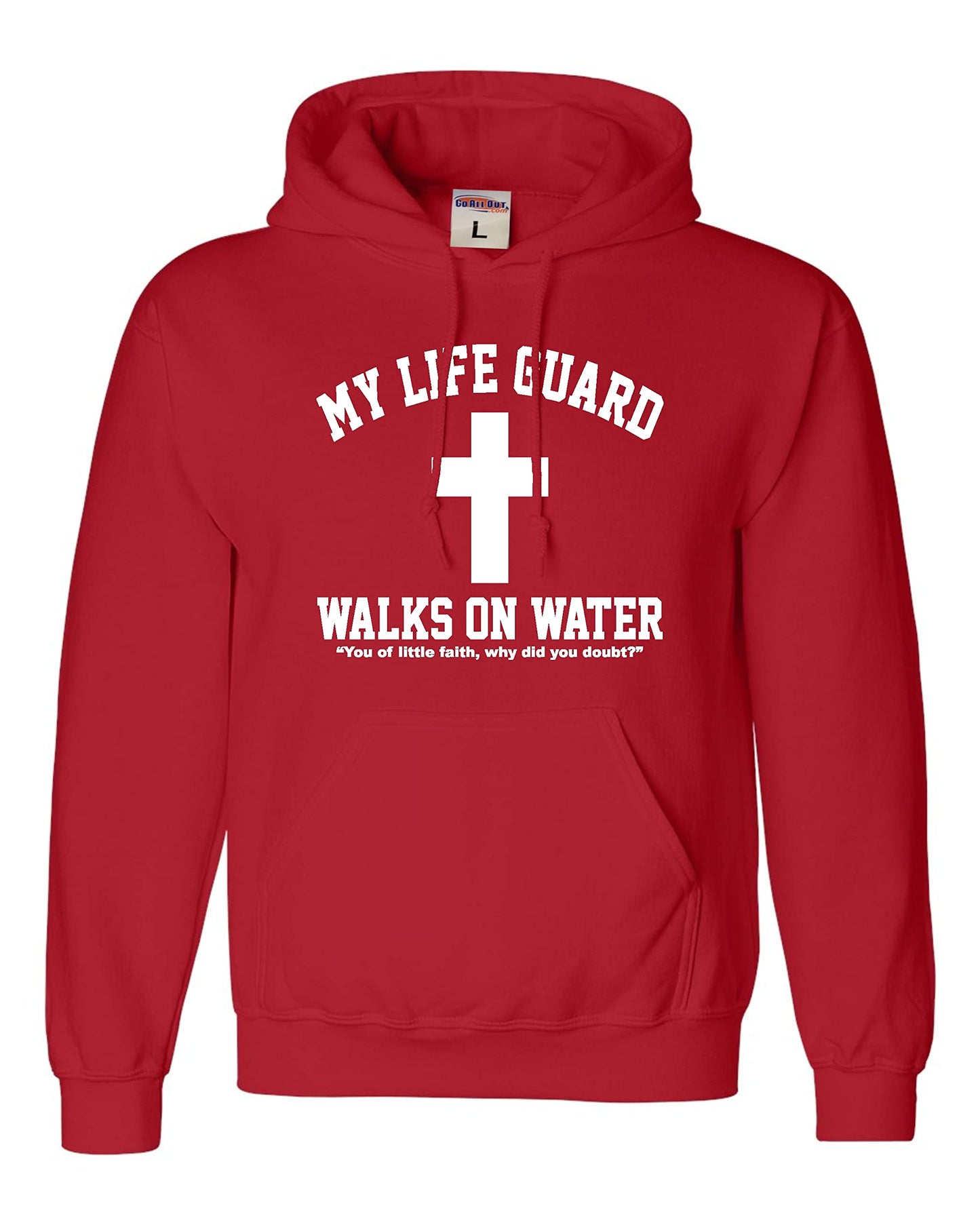 Go All Out Large Red Mens Jesus Walks On Water Christian Easter Gift Idea Sweatshirt Hoodie