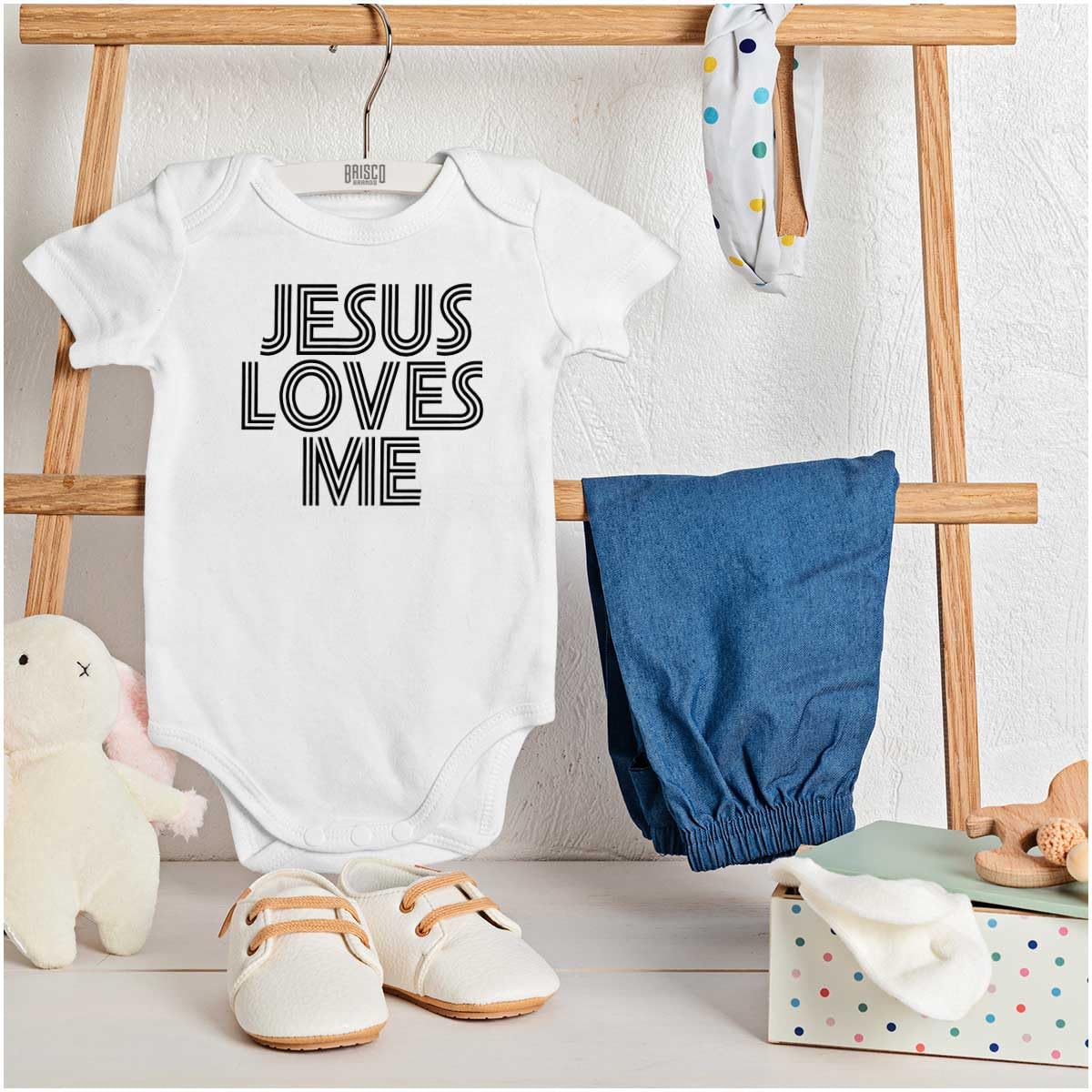 Brisco Brands Jesus Loves Me Retro Christian Baby Romper Boys or Girls