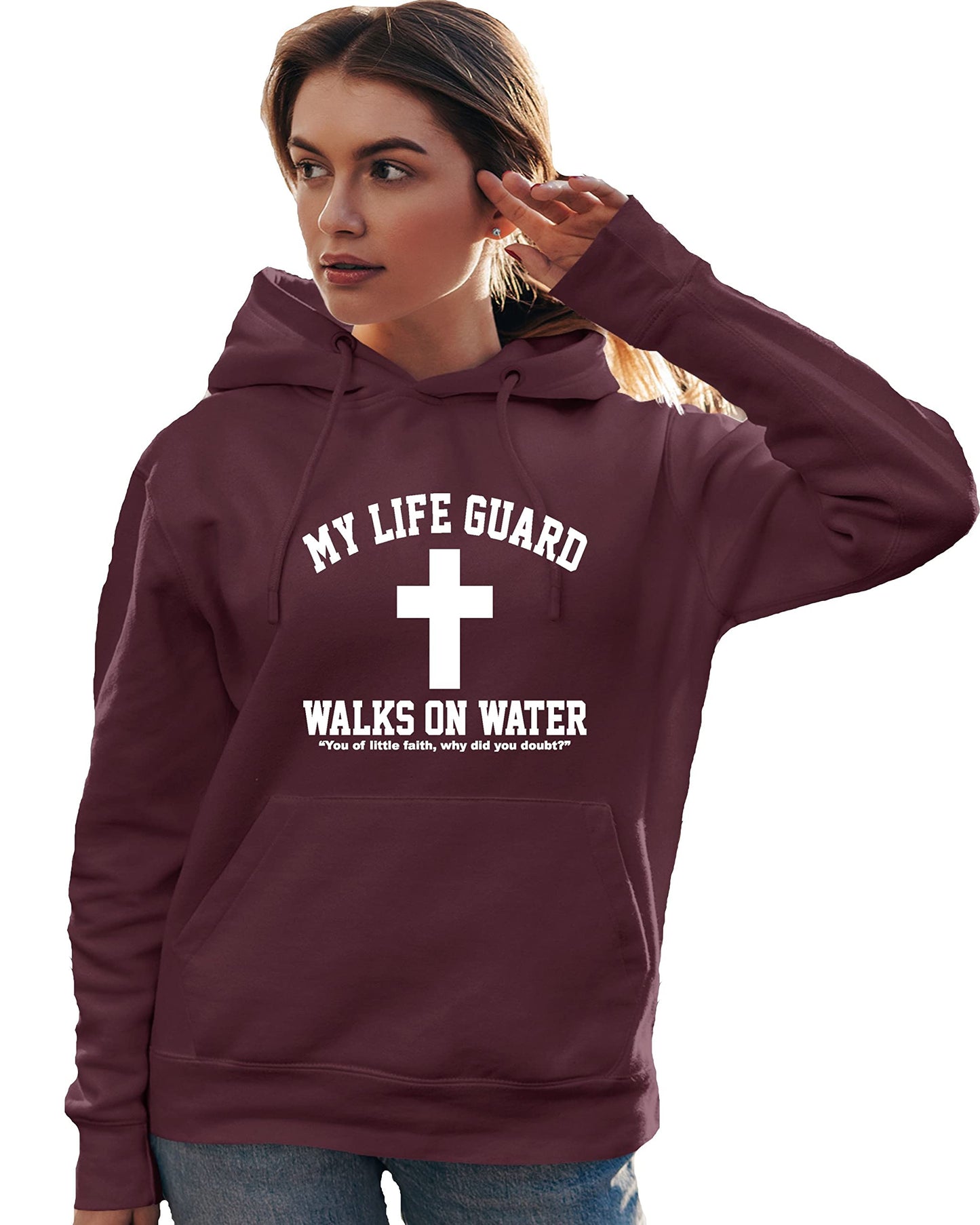 Go All Out Large Red Mens Jesus Walks On Water Christian Easter Gift Idea Sweatshirt Hoodie