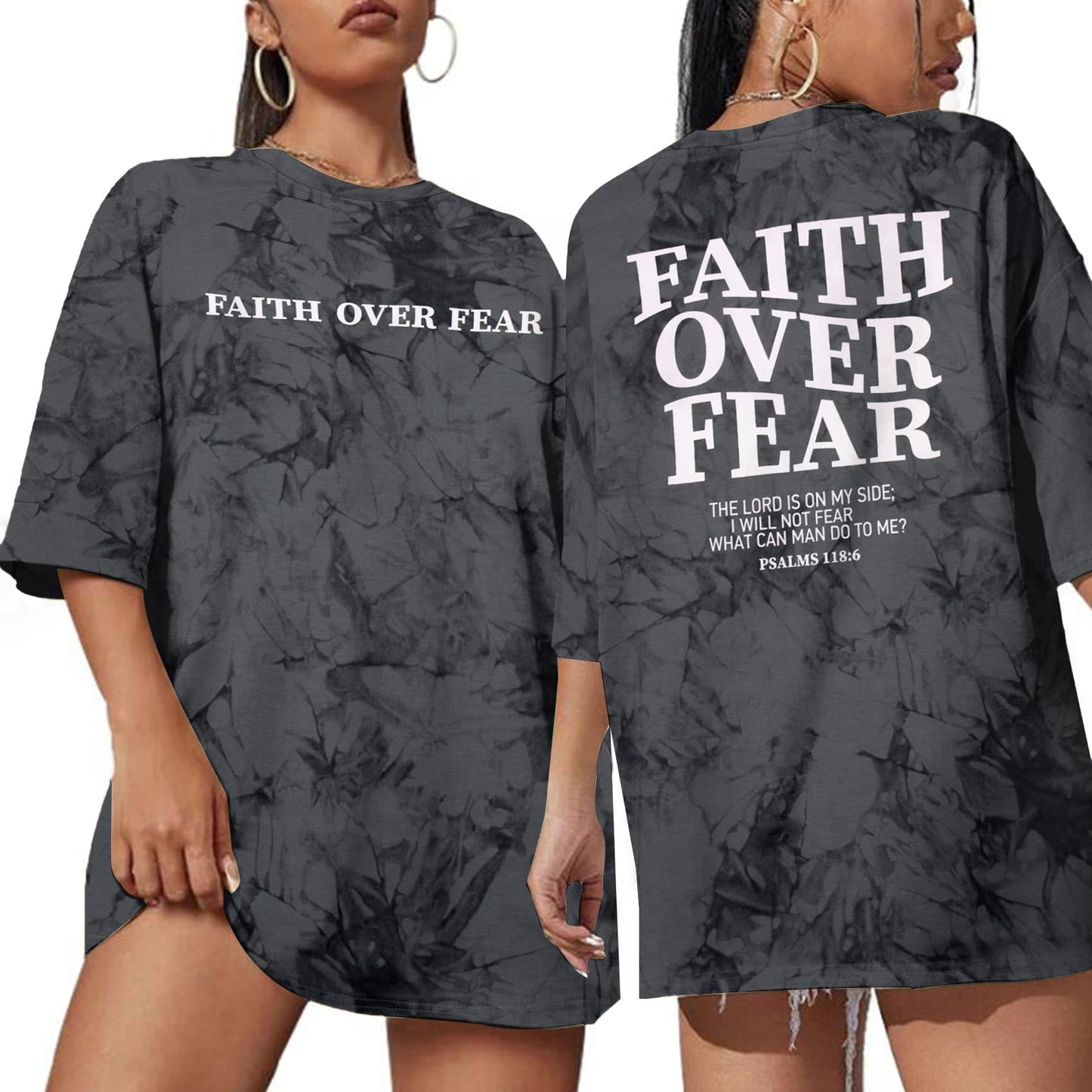 BANGELY Faith Over Fear Shirt Women Graphic Shirts Oversized Workout Gym Christian Religious Tees Drop Shoulder Tee Tops Grey