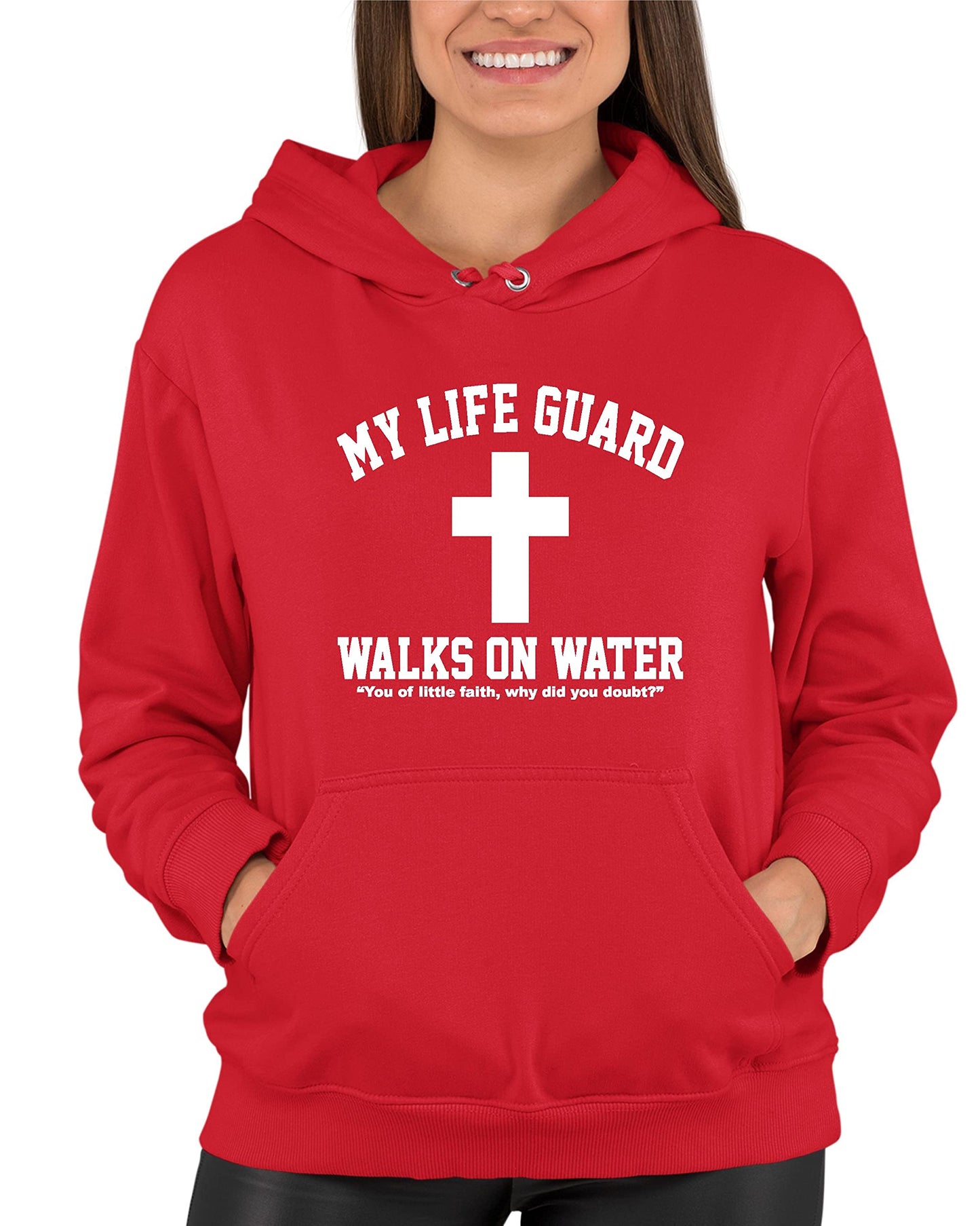 Go All Out Large Red Mens Jesus Walks On Water Christian Easter Gift Idea Sweatshirt Hoodie